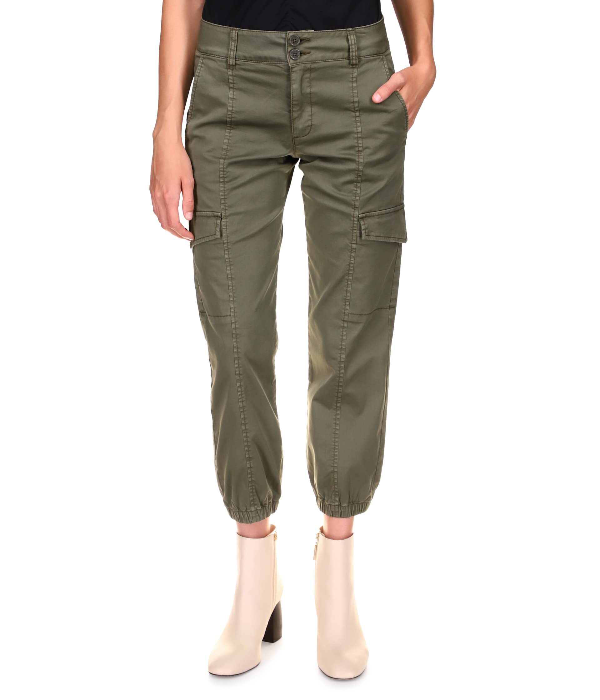 Sanctuary Rebel Women's Cotton-Blend Stretch Pants with Elastic Ankle Cuffs & Side Pockets - Comfortable Casual Pants for Work, Travel & Everyday Wear