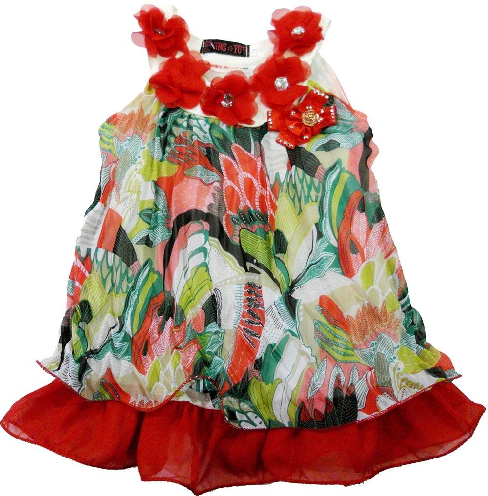 Girl's Red Crinkling Chiffon Swing Dress - Elegant Party Wear for Kids, Birthday, Photo Shoot & Special Occasions