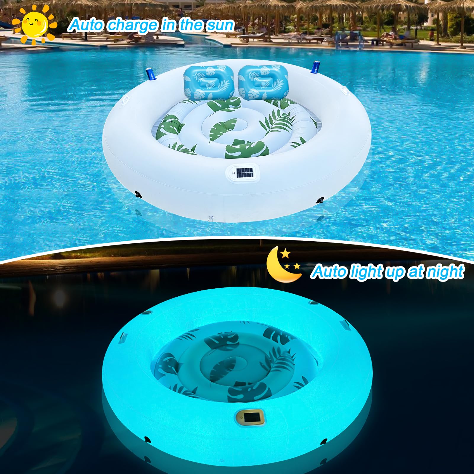 **Inflatable Tanning Pool Lounger for Adults - Giant Solar Sunbathing Tub with LED Lights, Extra Large Round Floating Raft for Backyard, Pool & Lake - Perfect for Relaxing, Tanning & Summer Fun**