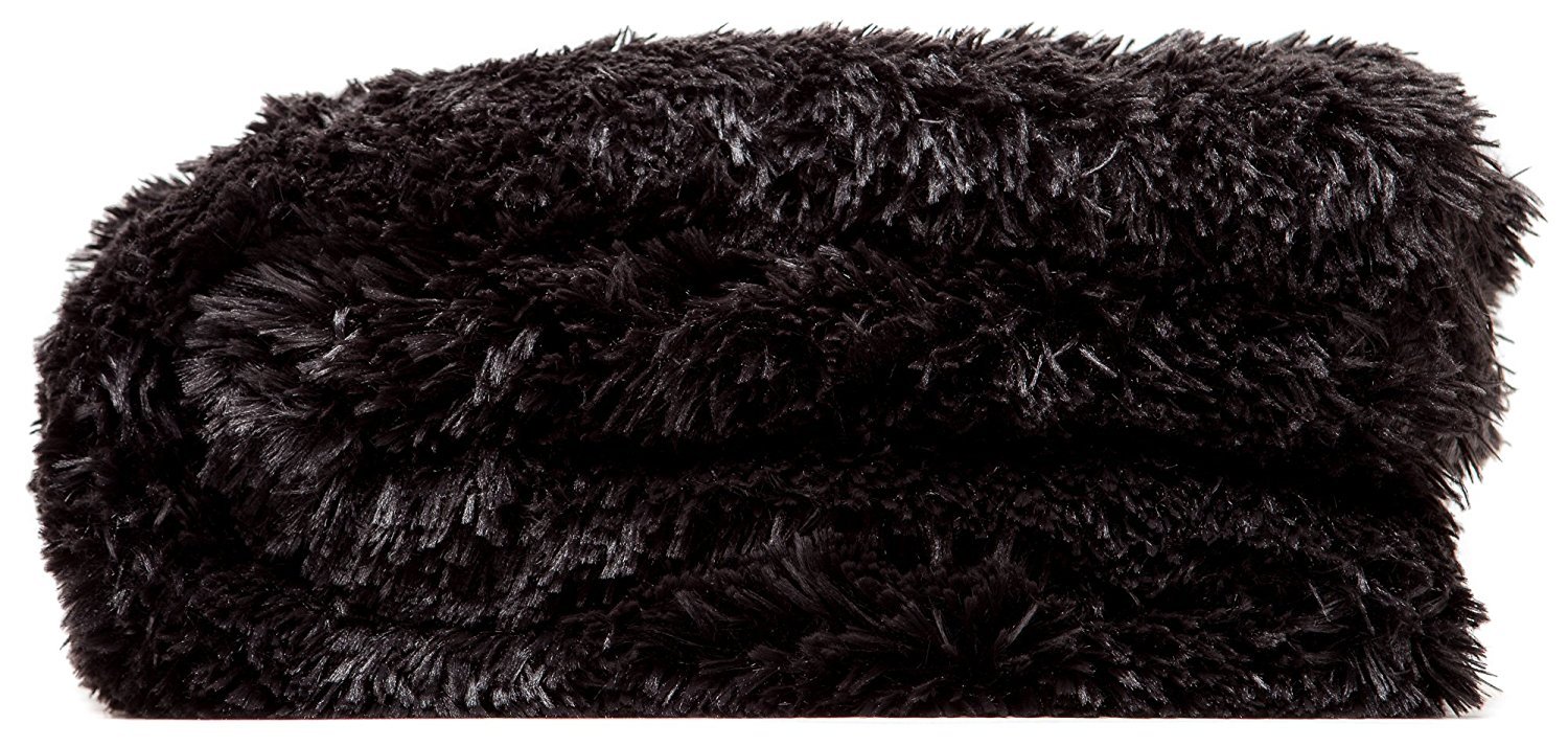 Chanasya Premium Solid Faux Fur Throw Blanket - Ultra Soft & Cozy 60x70 Inch Fluffy Blanket for Bed, Couch, Sofa - Perfect for Winter Warmth, Home Decor & Gift Giving - Black