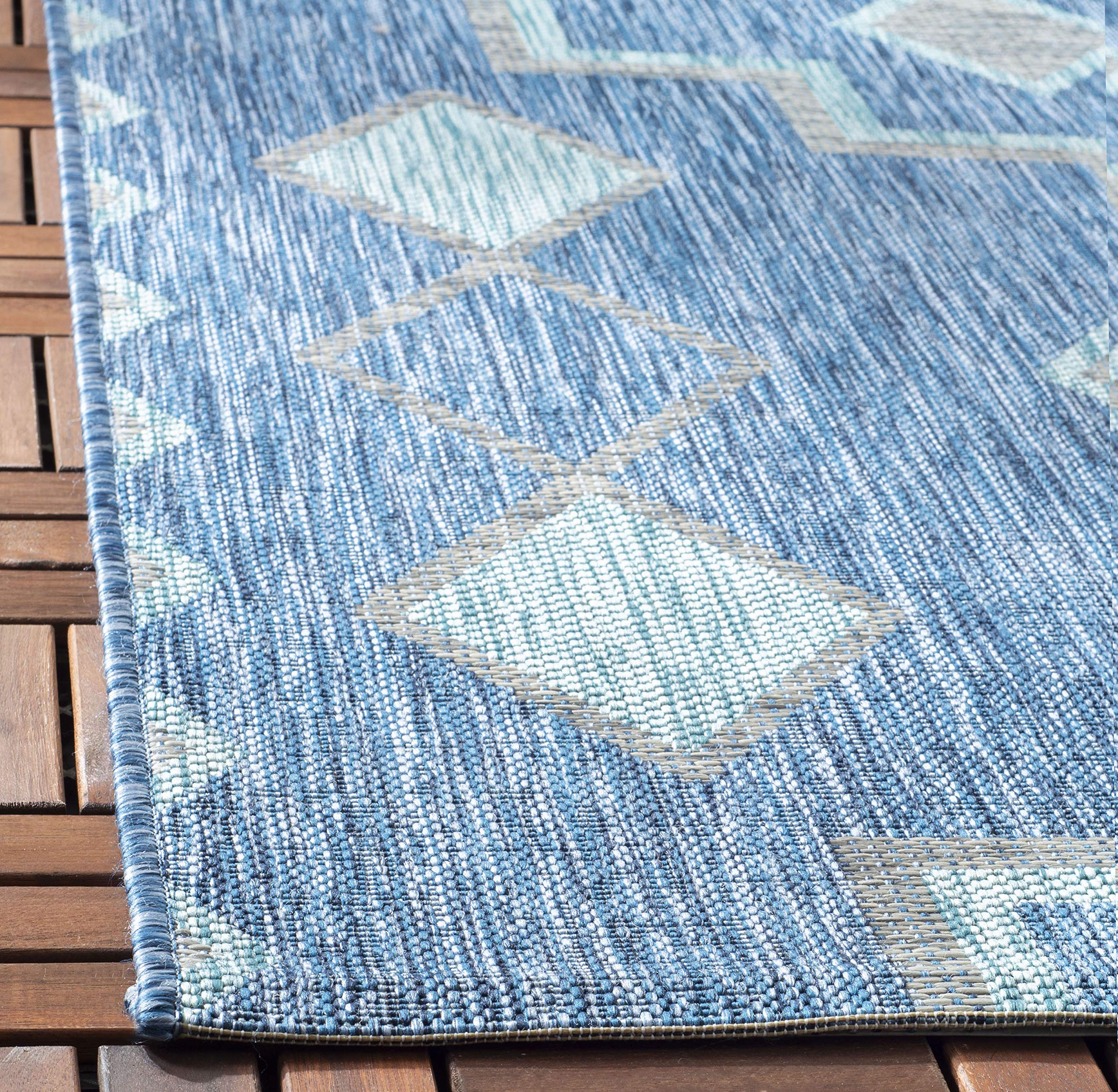 SAFAVIEH Courtyard Collection 8' x 10' Navy Blue Aqua Indoor Outdoor Rug - Waterproof, Easy Clean, Stain Resistant for Patio, Backyard, Mudroom, Deck & Poolside Use
