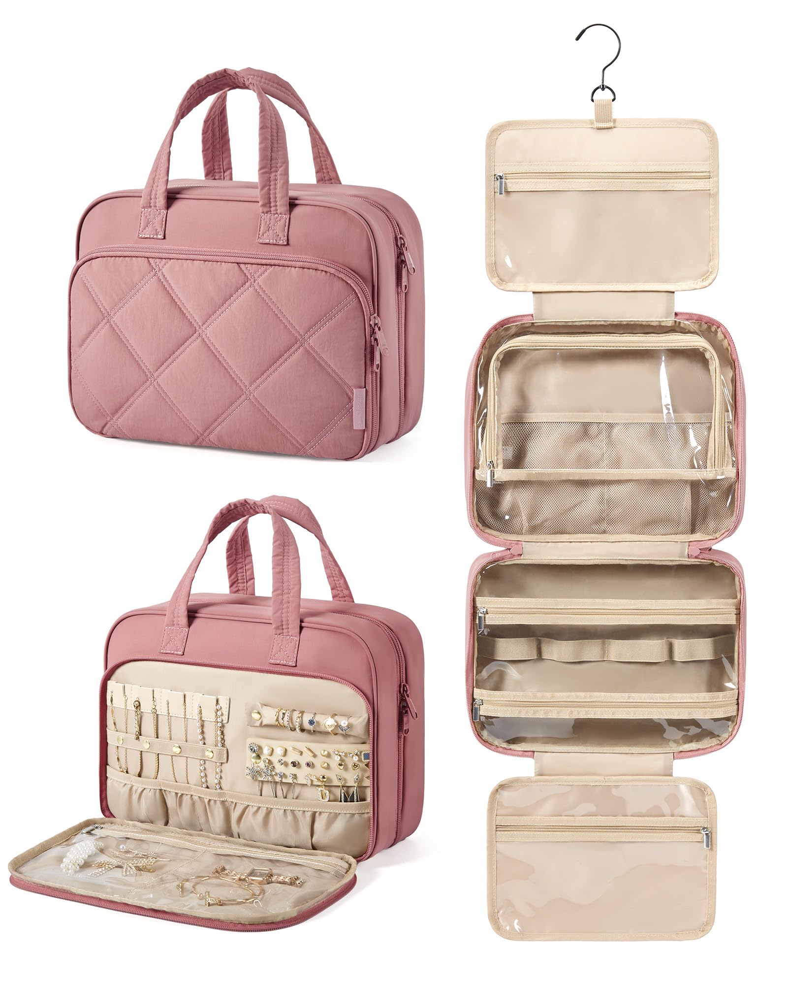BAGSMART Hanging Toiletry Bag for Women - Waterproof Travel Cosmetic Organizer with Jewelry Compartment | Portable Makeup Bag for Toiletries, Accessories & Essentials (Medium Size) | Perfect for Travel, Camping & Gym Use