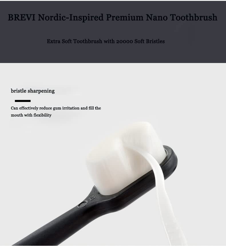 Premium Nano Toothbrush for Adults - Ultra Soft 20,000 Bristles for Sensitive Teeth & Gum Care - Nordic Design Flat Head Toothbrush (Black & White) - Ideal for Travel, Home Use & Gentle Dental Hygiene