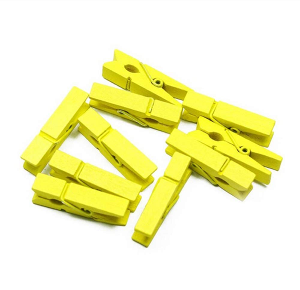 100pcs Mini Colored Wooden Clips - Photo Clips, Clothespins, Paper Pegs for Craft, Scrapbooking & Wedding Decorations (Yellow) | Perfect for DIY Projects, Photo Displays & Home Organization