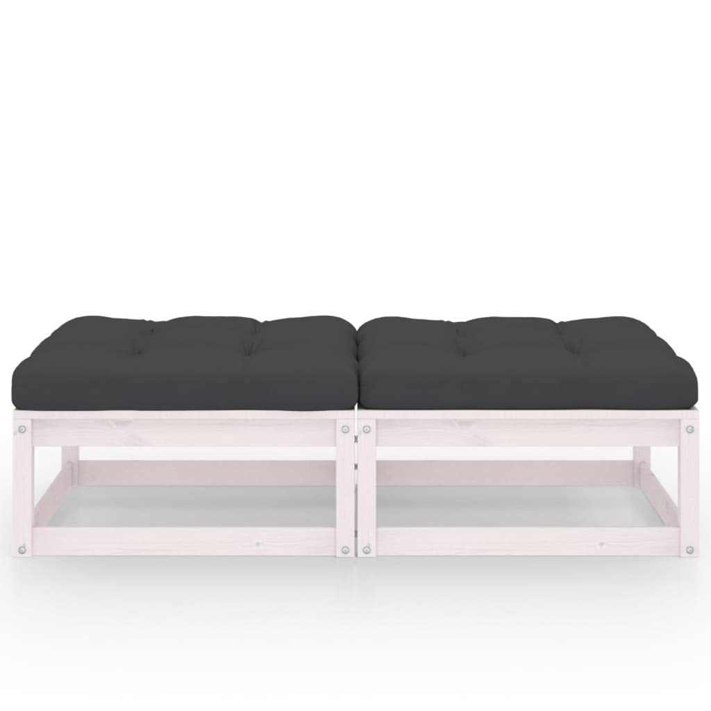 CHARMMA 2-Piece Solid Pinewood Patio Footstools with Cushions - Outdoor Garden Furniture for Relaxing on Porch, Deck or Backyard