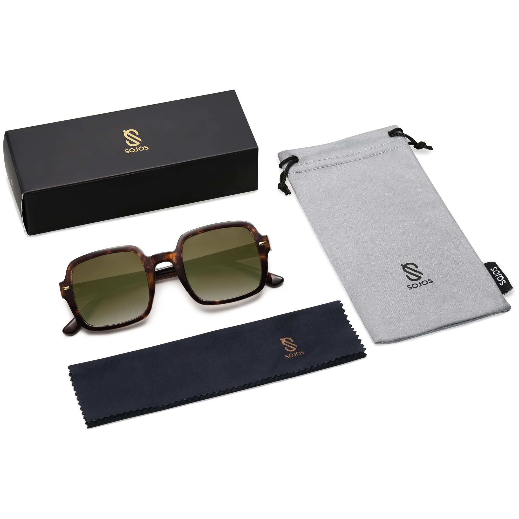 SOJOS Retro Square Polarized Sunglasses for Women & Men - Classic Trendy UV Protection Sun Glasses SJ2226 - Perfect for Driving, Beach & Outdoor Activities