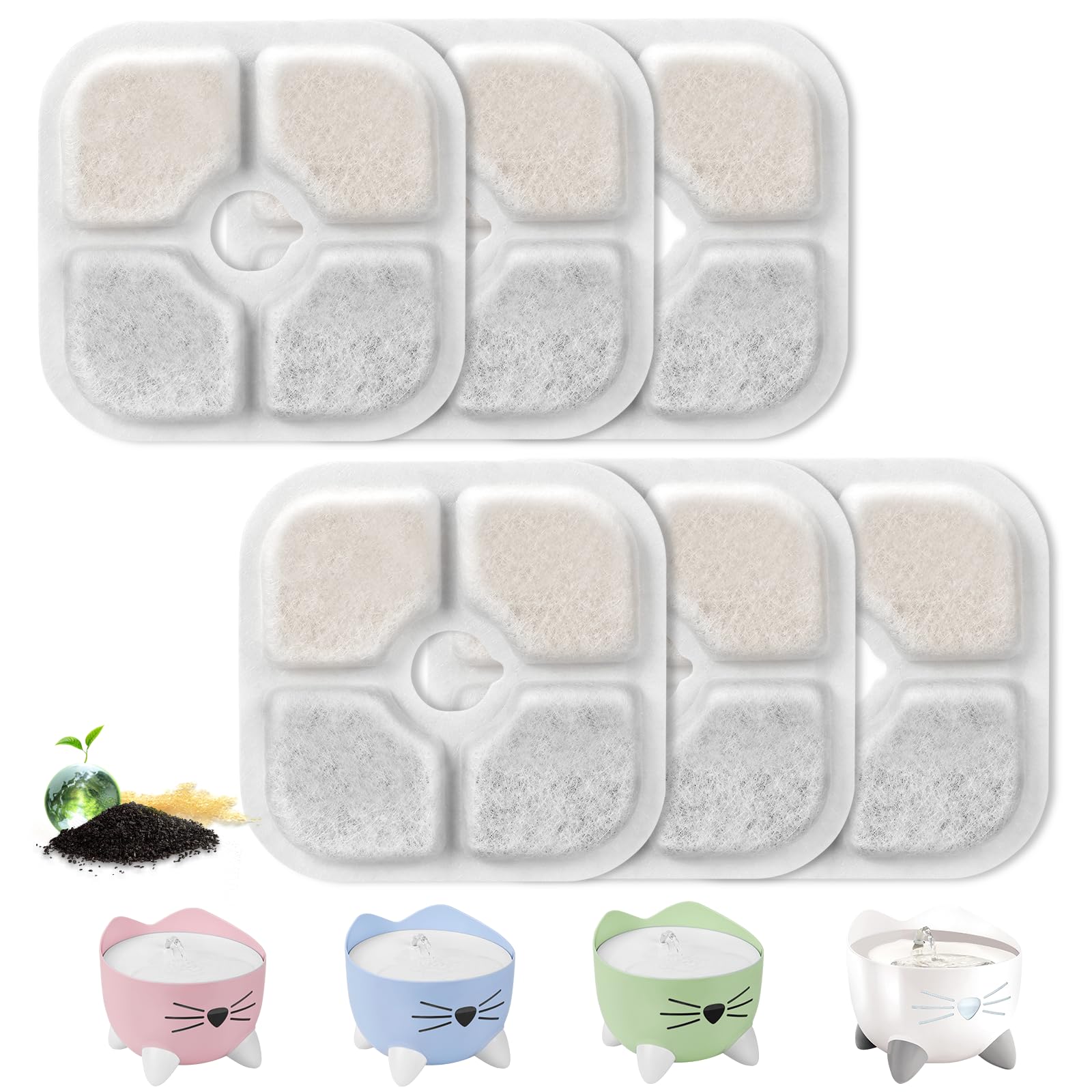6 Pack Cat Fountain Filters for Catit PIXI Drinking Fountains - Triple Action Water Filters with Activated Carbon & Resin (6 Count) - Keep Your Cat Hydrated with Clean Water for Home & Office Use