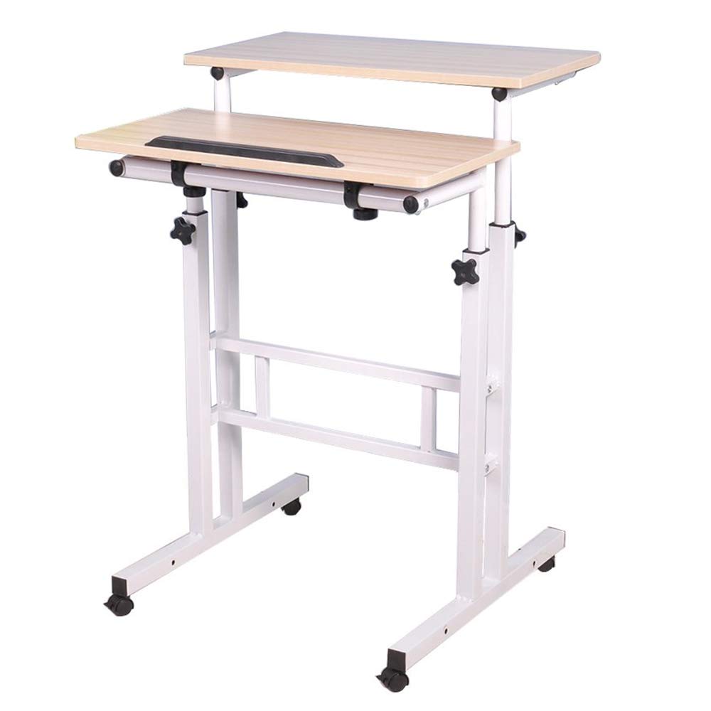 Adjustable Mobile Standing Desk with Wheels - FOME Height Adjustable Laptop Workstation, Rolling Presentation Cart with Tilting Panel for Office & Home Use - Perfect for Standing & Seating Work Modes in Workspaces, Classrooms & Conferences
