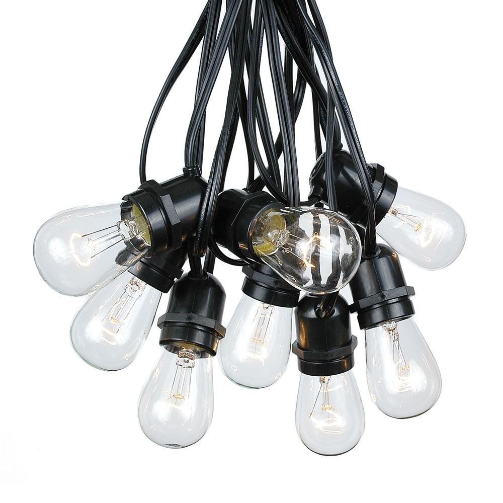 100 Foot Commercial Grade S14 Edison Outdoor String Lights - Vintage Black Wire with 50 Clear Bulbs for Backyard, Garden, Gazebo, Patio & Cafe Market Lighting