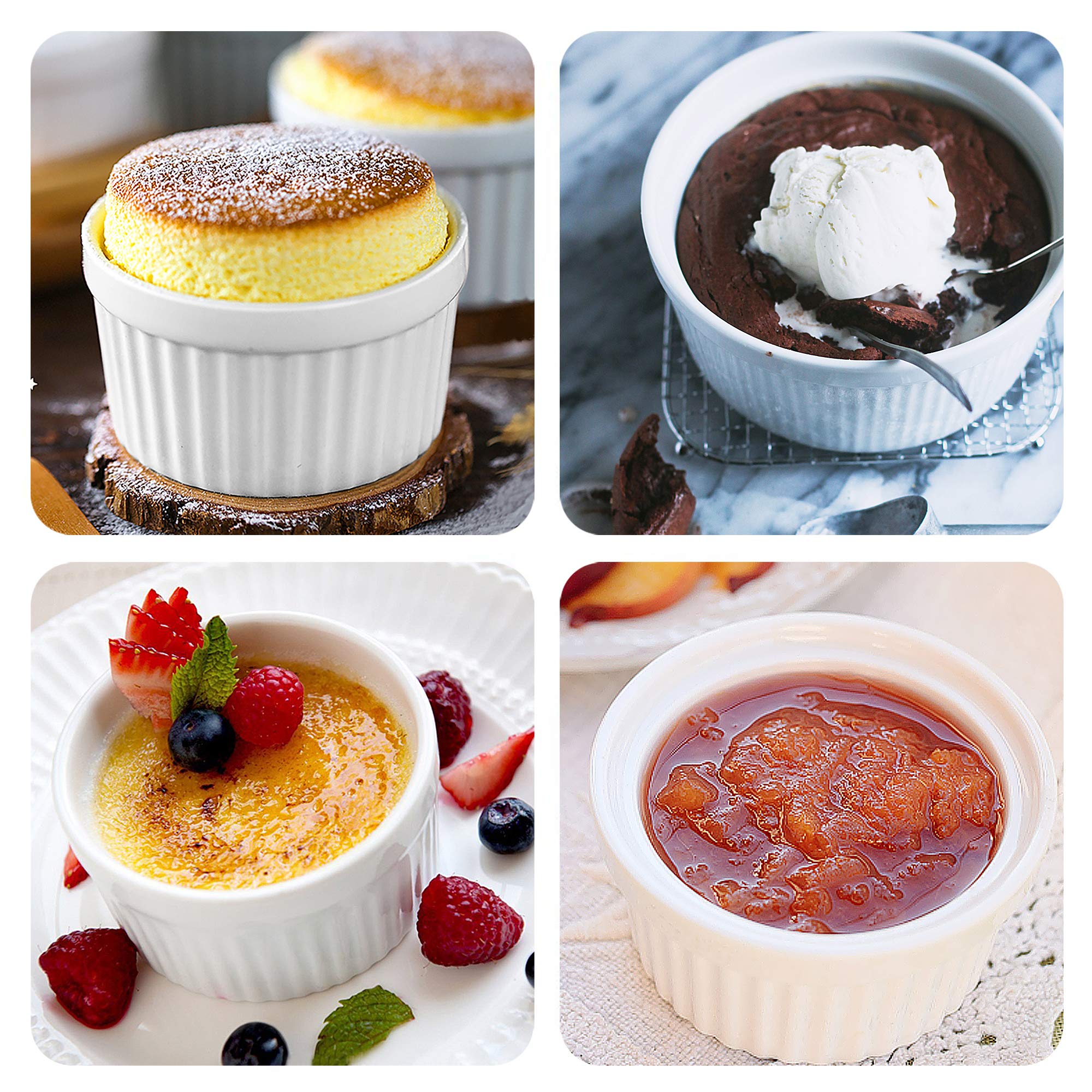 8 OZ Porcelain Ramekins Set of 8 - Oven Safe Souffle Dishes for Creme Brulee, Custard, Lava Cakes, Pudding & Flan - Perfect for Mini Desserts, Small Baking & Serving Bowls - Ideal for Home Baking, Restaurant Use & Party Dessert Presentation