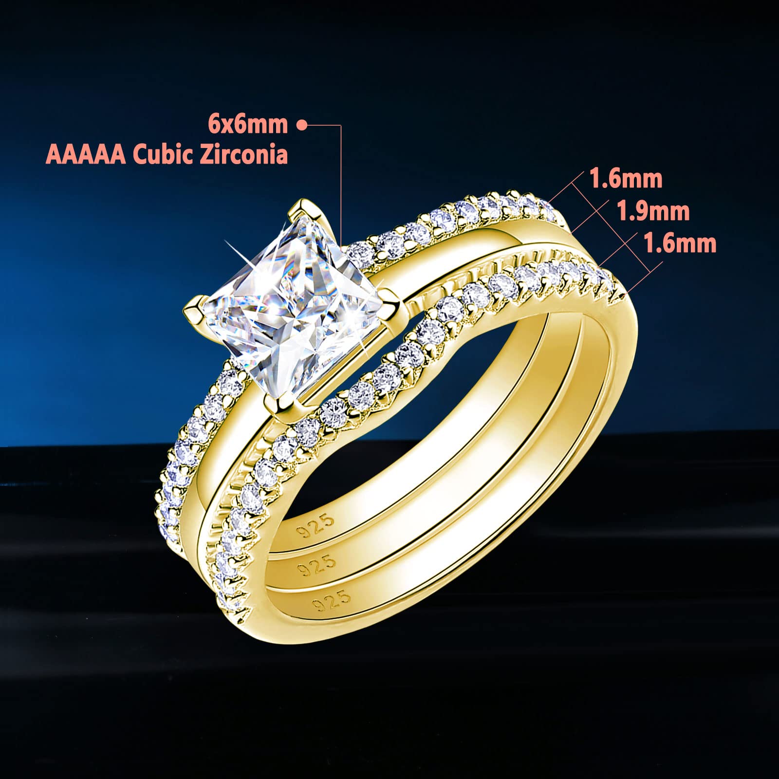 Princess Cut CZ Solitaire Engagement Ring Set with Wedding Band & Ring Enhancer - Sterling Silver Sizes 5-12 | Perfect for Proposals, Anniversaries & Bridal Jewelry