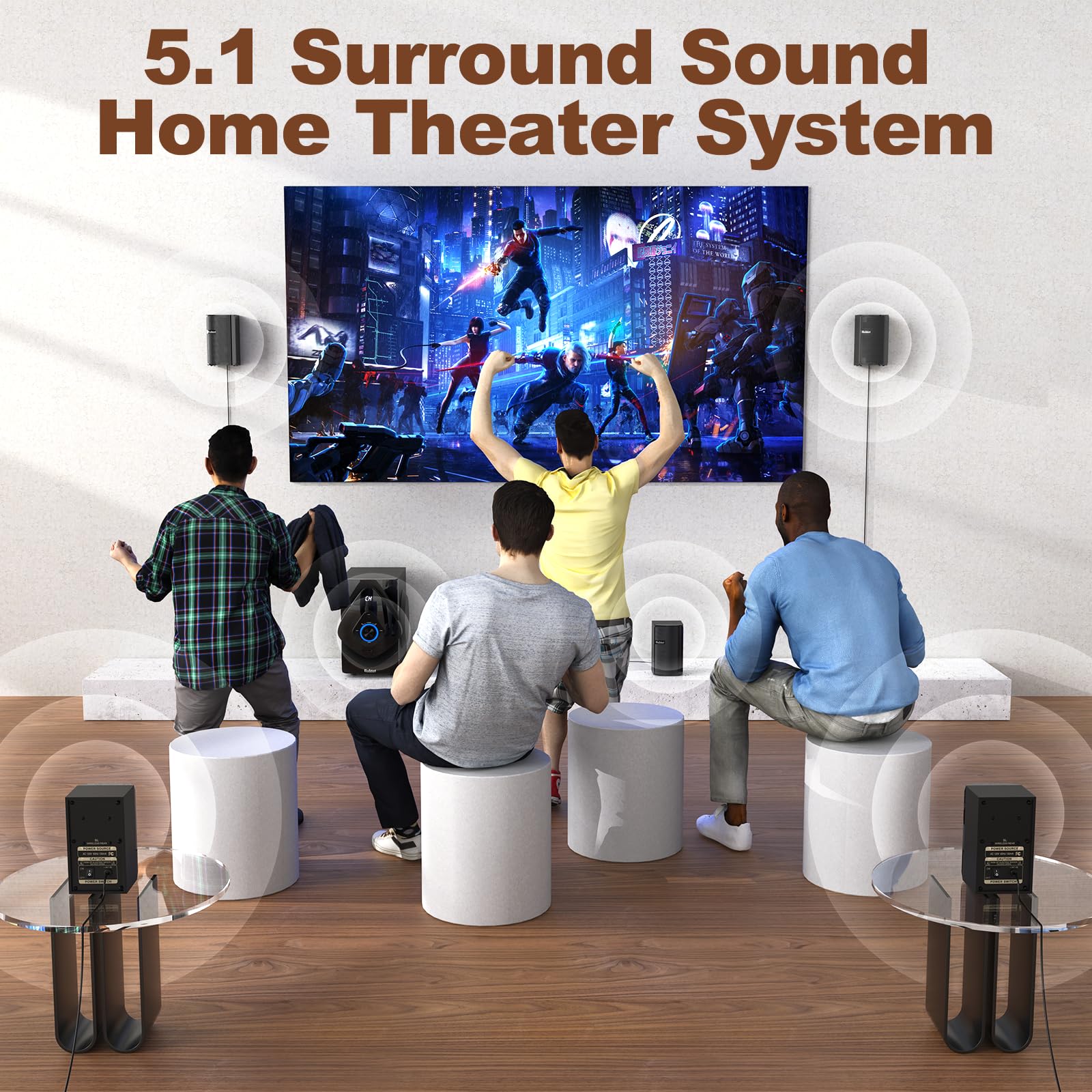 Bobtot 800W 6.5inch Wireless Home Theater System with Subwoofer - 5.1/2.1 Channel Surround Sound, HDMI ARC, Optical & Bluetooth for Movies, Gaming & Music Streaming