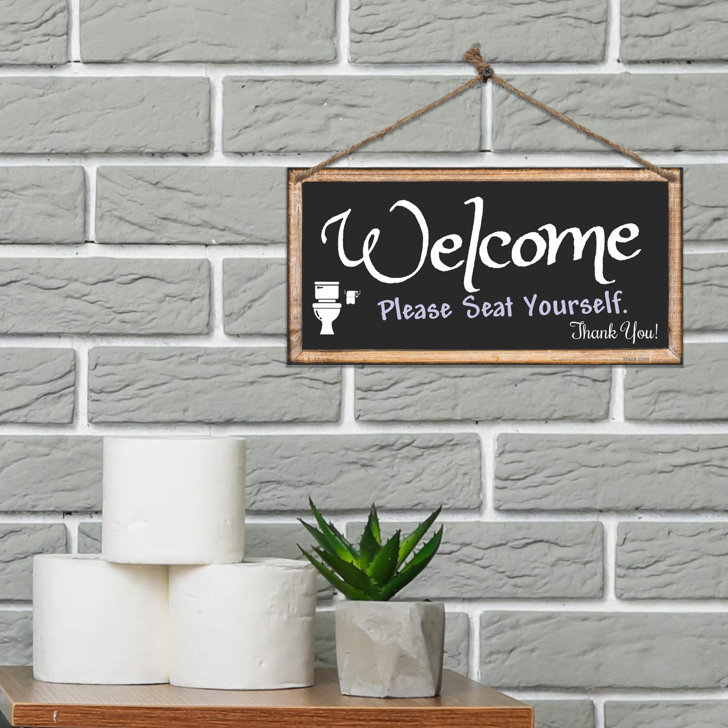 ATX Custom Double Sided Hanging Sign - Welcome Please Seat Yourself Bathroom Decor - Perfect for Restaurants, Cafes & Home Décor
