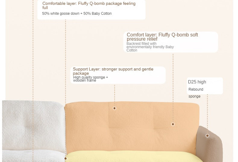 Oak Solid Wood Lamb Fleece Sofa - White Cream Modern Style | Cozy Living Room Furniture for Home Decor