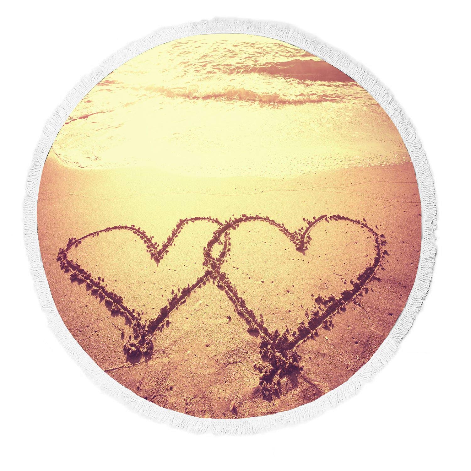 Vintage Photo Two Hearts Shape Sand Beach Towel - Soft & Absorbent Beach Blanket for Yoga, Picnics & Outdoor Activities | Perfect for Beach, Pool & Travel Use