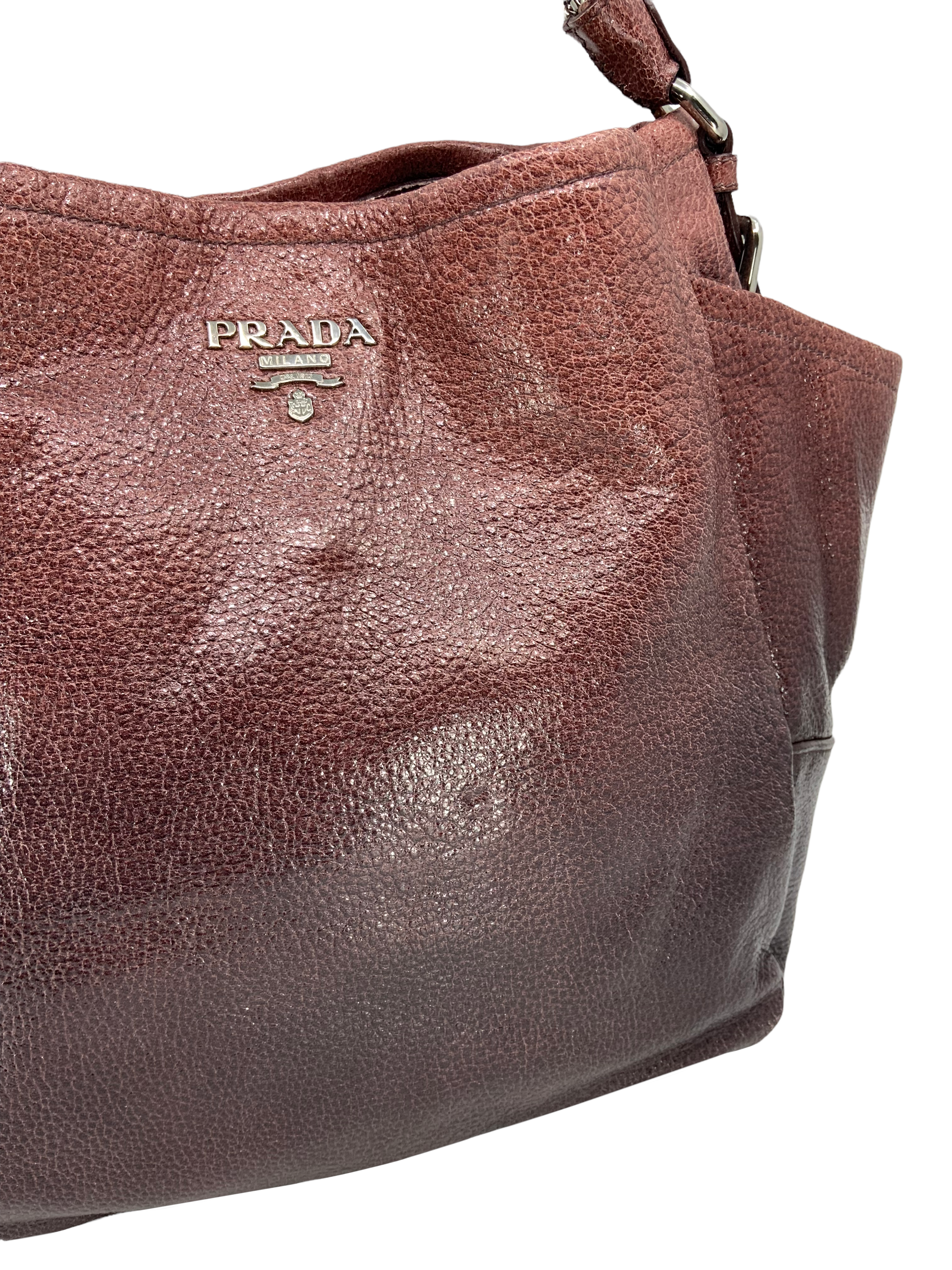 Prada Lux Chain Ombre Leather Side Pocket Hobo Bag - Women's Designer Shoulder Purse for Work, Travel & Evening Out