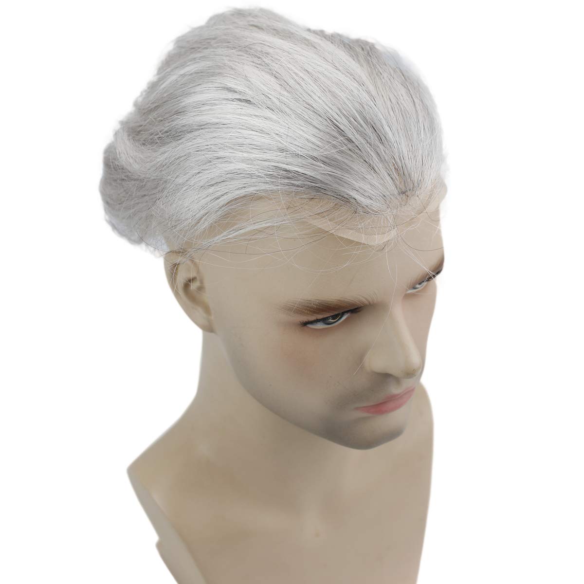 Dreambeauty Men's Toupee 10×8 Inch - European Virgin Human Hair & Synthetic Blend (10% #1B/90% White) - Thin Skin Hair Replacement System with Monofilament Net & PU Base - Natural Look for Baldness & Thinning Hair - Perfect for Daily Wear, Special Occasions & Professional Settings
