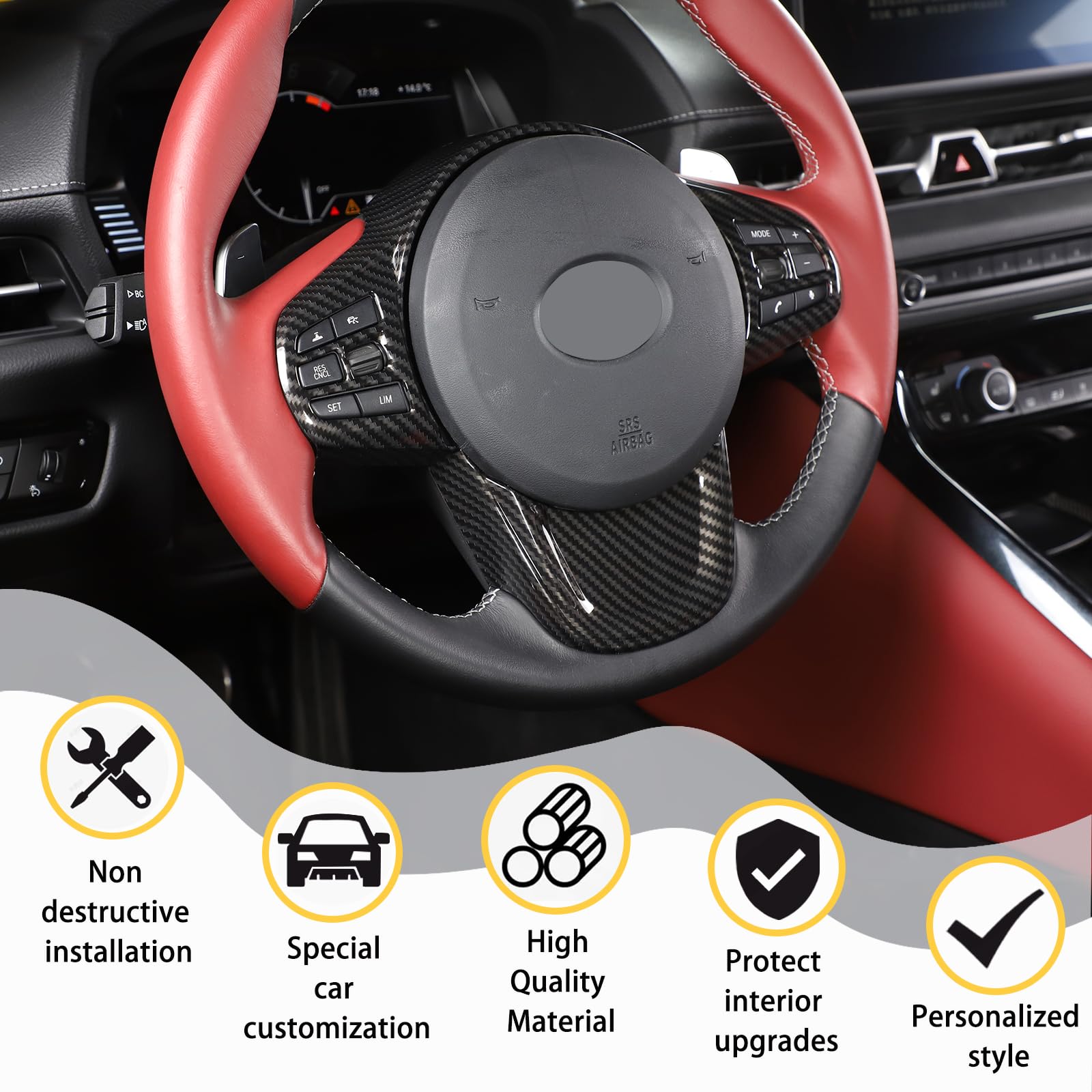 CHEAYAR ABS Chrome Steering Wheel Trim for Toyota Supra GR A90 A91 MK5 (2019-2022) - Carbon Fiber Decorative Frame Accessory - Perfect for Car Interior Customization & Driving Comfort Enhancement