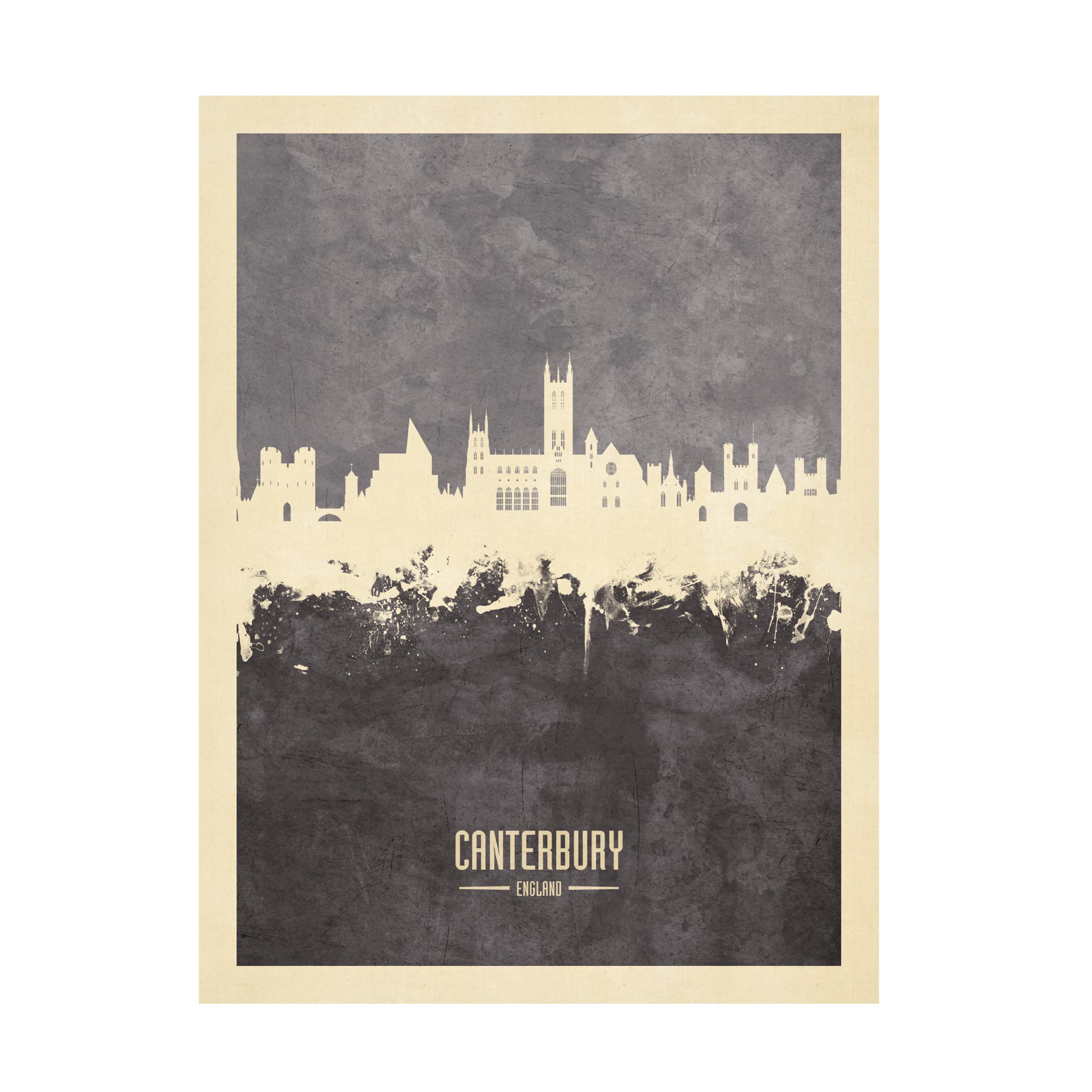 Michael Tompsett 'Canterbury England Skyline Gray' Canvas Art Print - Modern Landscape Wall Decor for Living Room, Bedroom & Office - Trademark Fine Art Collection