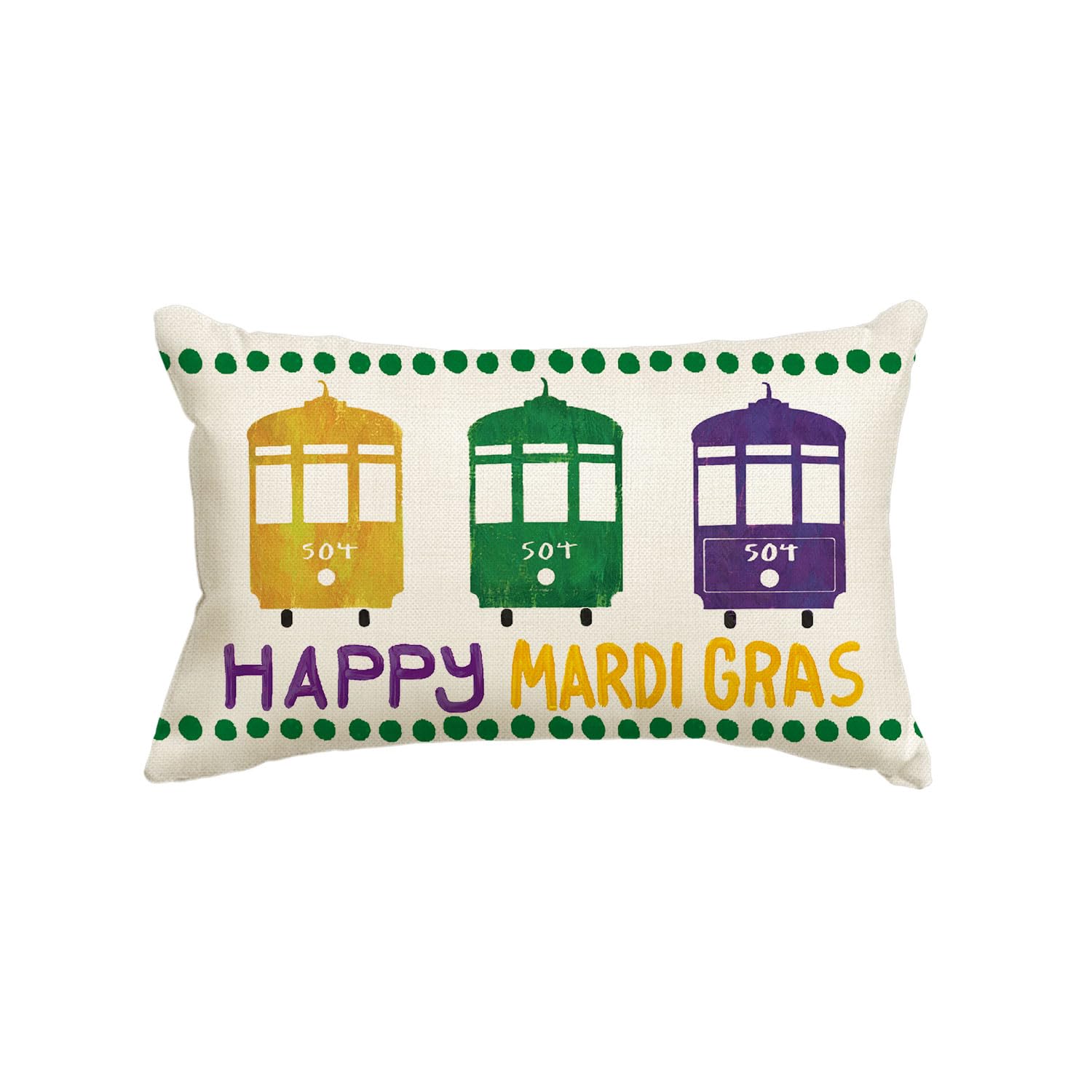 AVOIN Colorlife Happy Mardi Gras Bus No. 504 Throw Pillow Cover - 12x20 Inch Holiday Party Cushion Case for Sofa & Couch Decor - Perfect for Carnival Celebrations, Home Decor & Festive Gift Giving