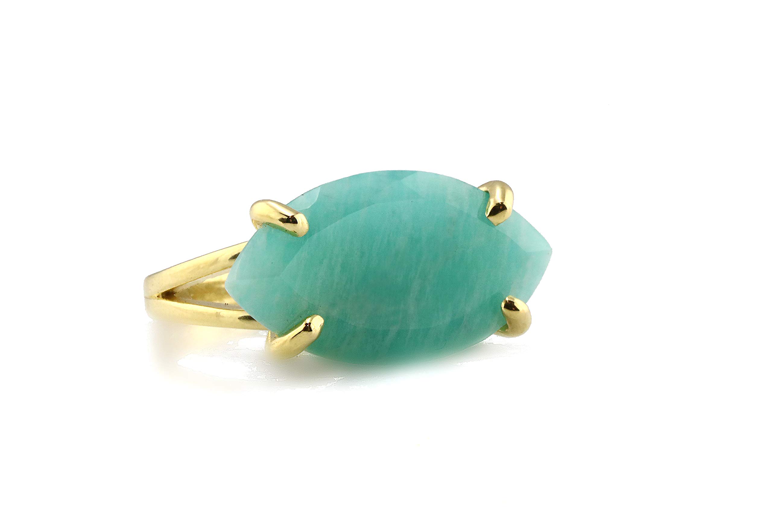 14K Yellow Gold Amazonite Marquise Ring for Women - Anniversary, Birthday Gift - Elegant Cocktail Jewelry for Parties & Events