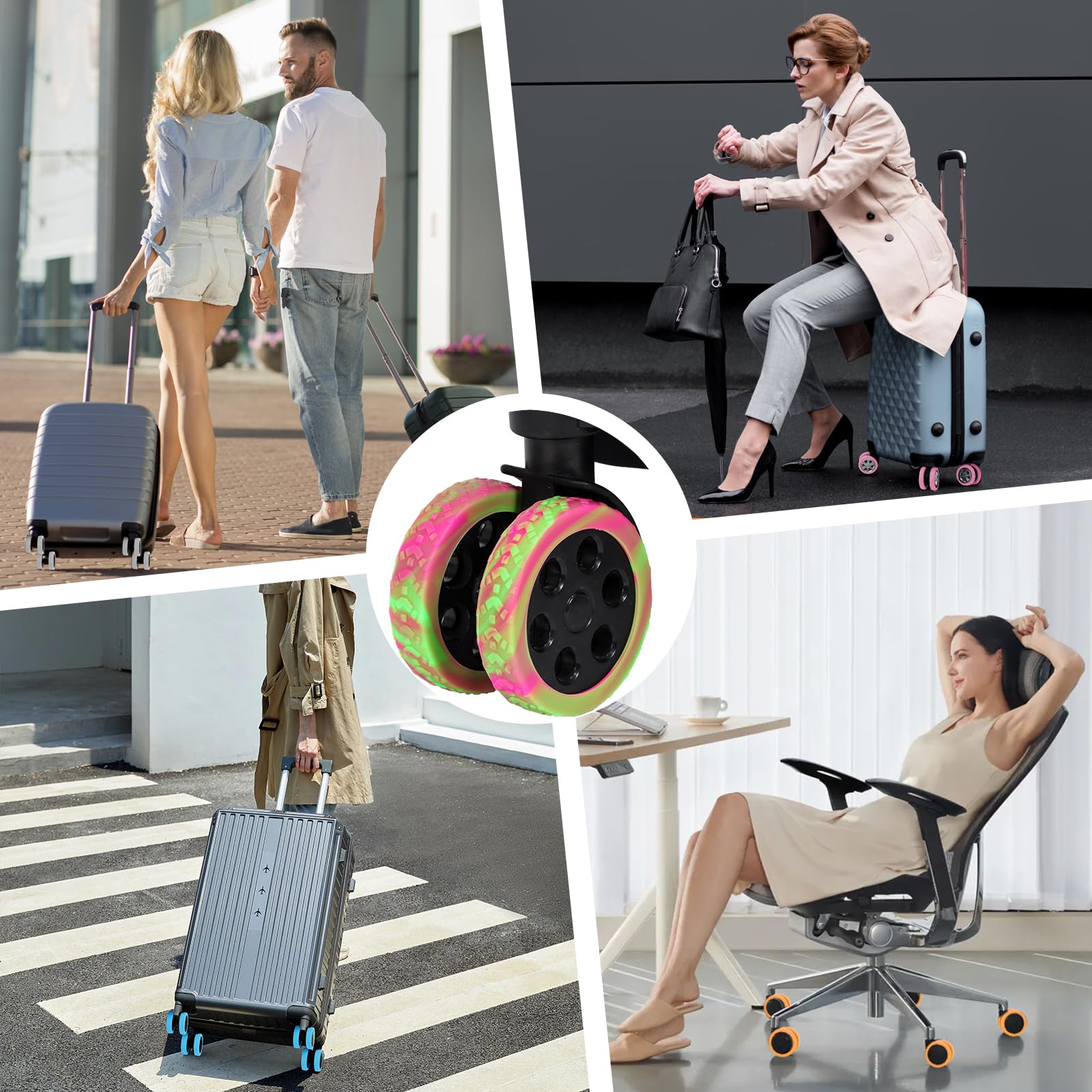 8-Pack Silicone Luggage Wheel Covers - Durable 2-2.6 Inch Spinner Wheel Protectors for Suitcases, Anti-Noise & Wear-Resistant Travel Accessories, Fits Office Chair Casters Too (Gray) - Perfect for Smooth Airport Travel & Quiet Office Mobility