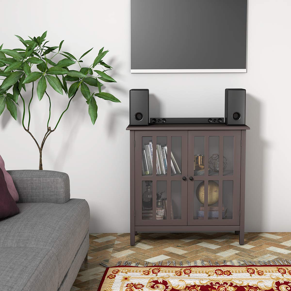 Tangkula Sideboard Buffet Cabinet with 2 Glass Doors - 60