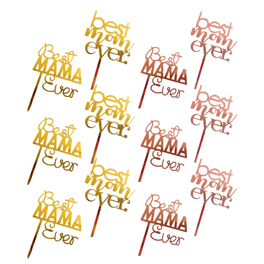 Amosfun 20pcs Best Mom Ever Cupcake Toppers - Premium Cake Decorations for Mother's Day, Women's Day & Birthday Parties - Perfect for DIY Baking, Baby Showers, and Special Celebrations