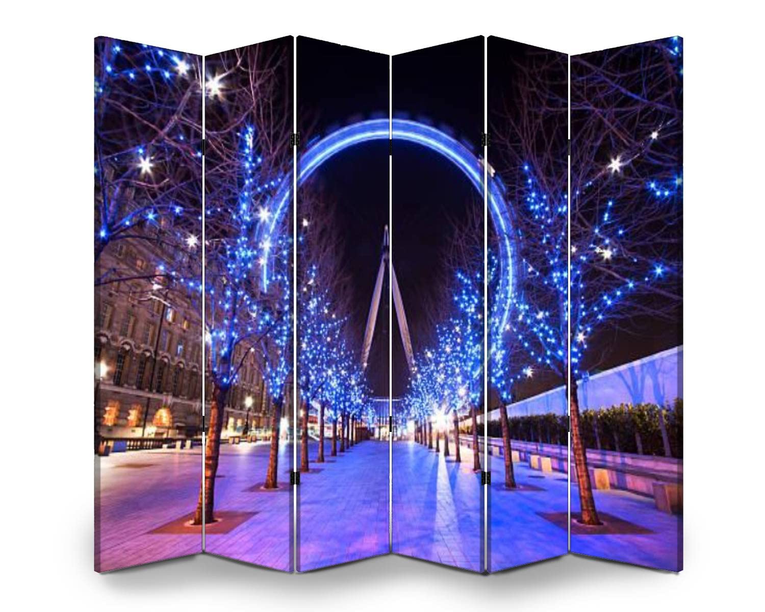 6-Panel Folding Room Divider - London Eye Christmas Dusk Canvas Privacy Screen | Freestanding Indoor Partition for Bedroom, Office & Living Room