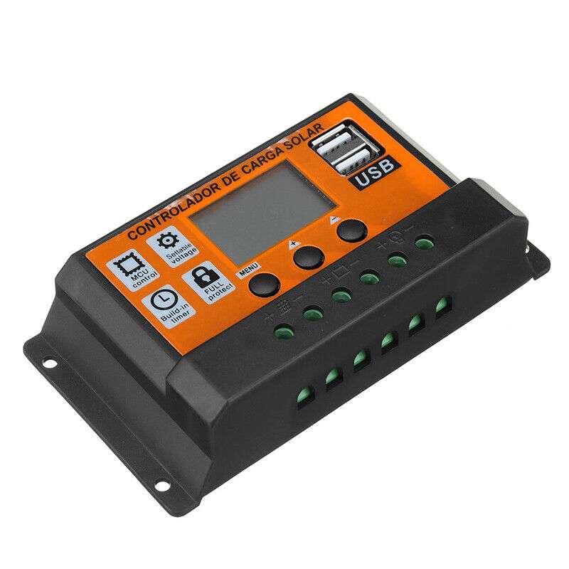 100A PWM Solar Charge Controller with LCD Display - 12V/24V Dual USB Ports for Solar Panel Battery Regulator - Perfect for RV, Marine, Off-Grid & Home Solar Power Systems