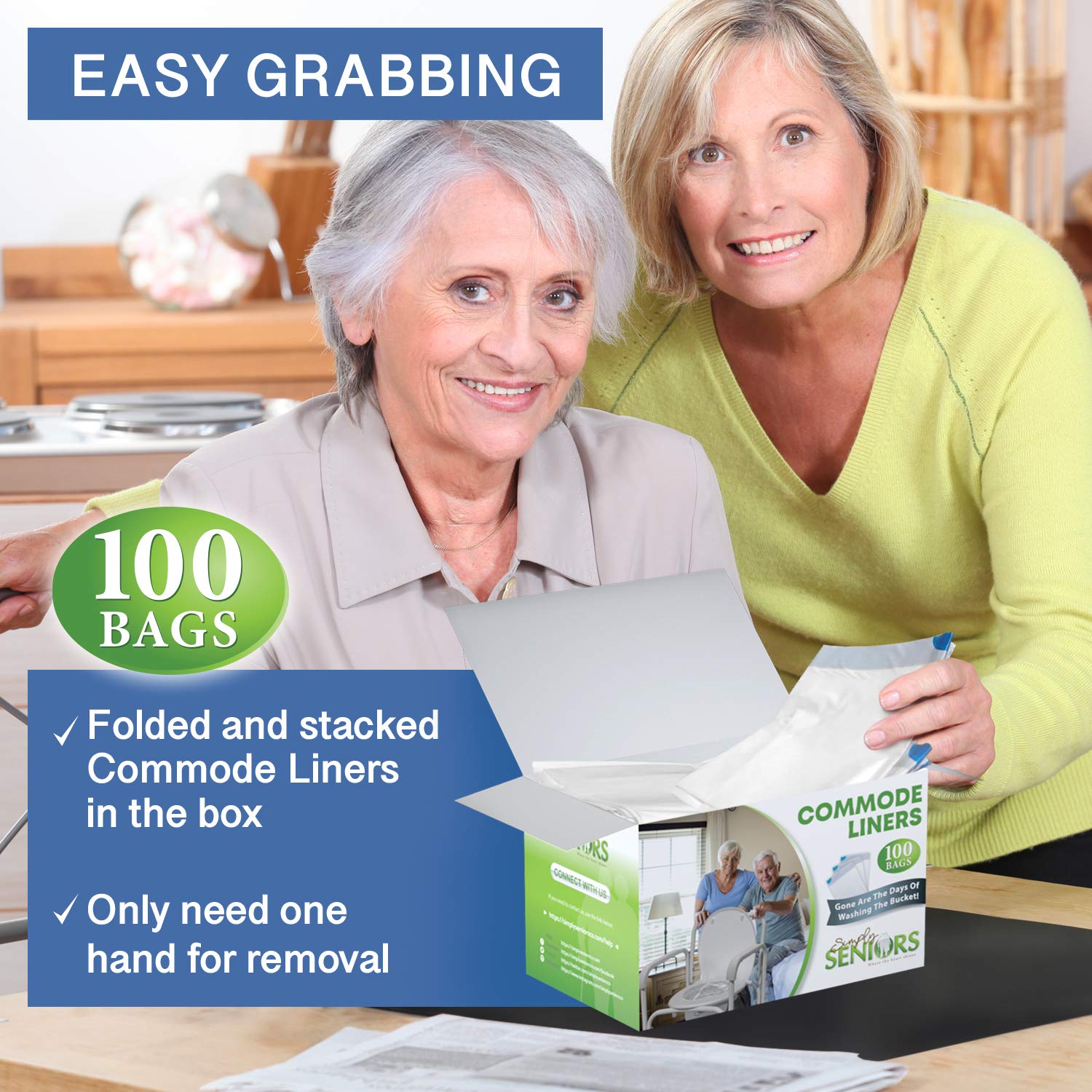 **Disposable Commode Liners - 100 Pack Heavy-Duty Portable Toilet Bags for Seniors & Disabled - No Absorbent Pad, Easy to Use Bedside Commode Liners - Eliminate Bucket Washing - Ideal for Home Care, Travel & Hospitals**