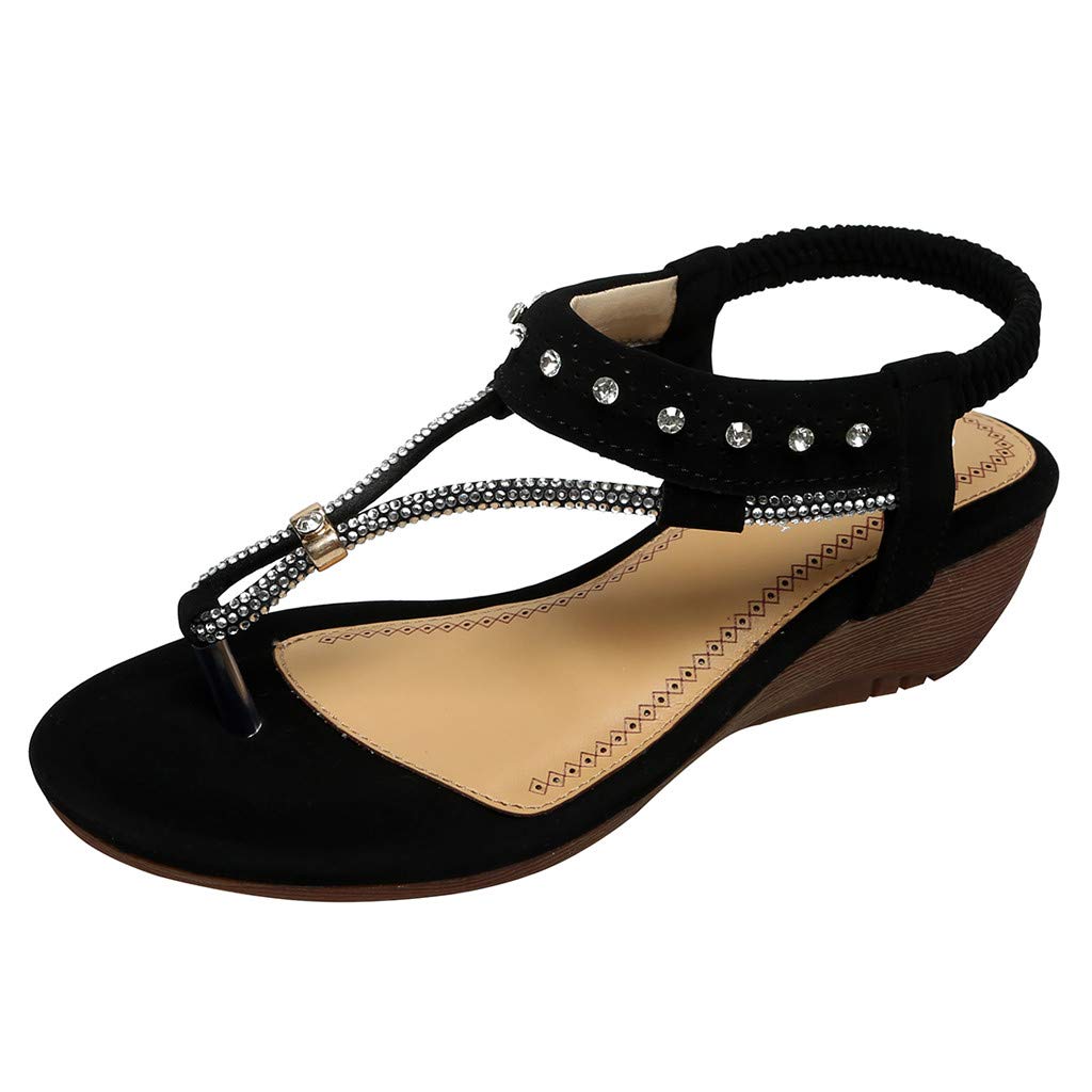 Bohemian Women's Beaded Wedge Sandals with Elastic Band - Casual Beach Shoes for Ladies - Perfect for Summer Outings, Vacations & Fashion Styling