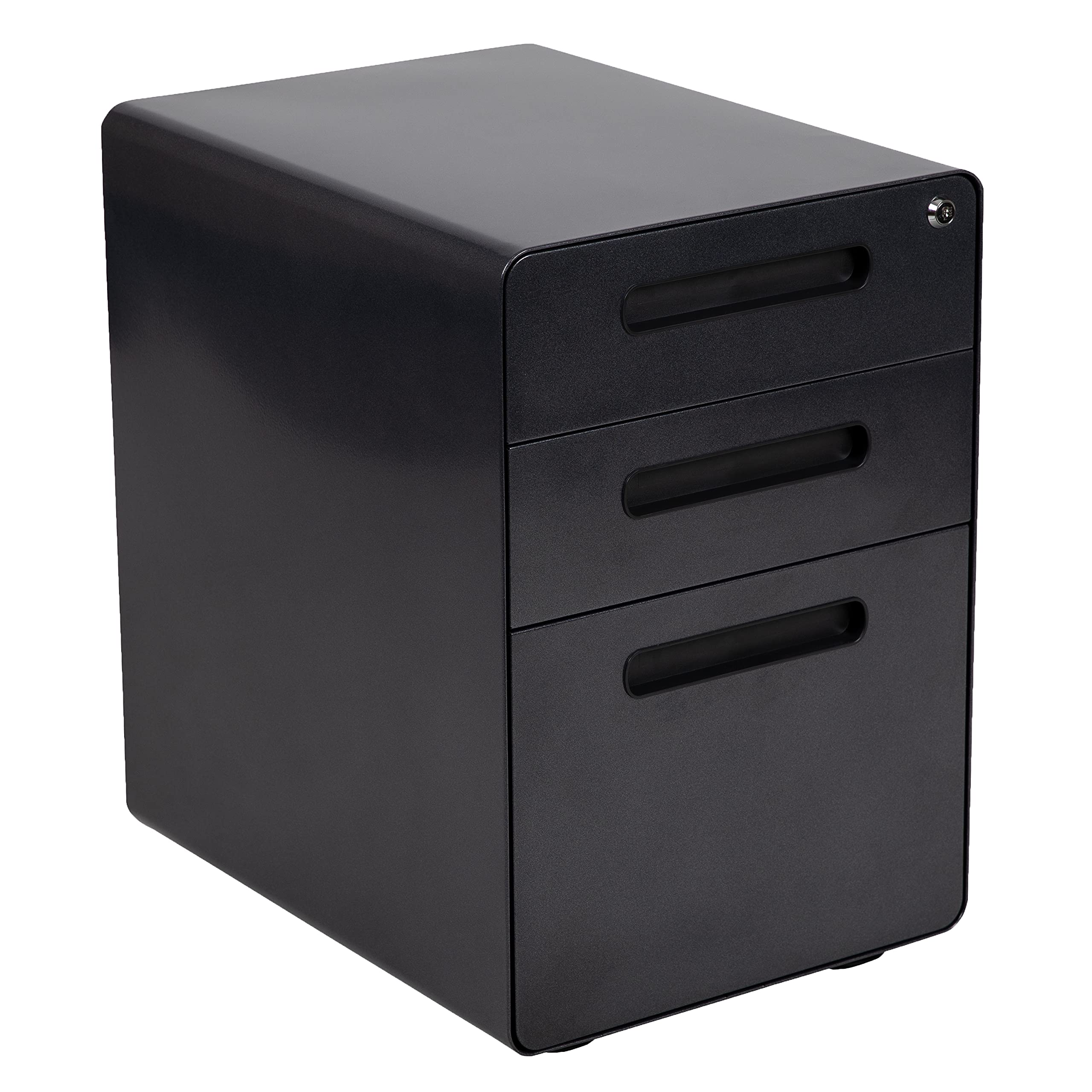 EMMA + OLIVER 3-Drawer Mobile Locking File Cabinet - Black Ergonomic Storage Organizer for Office, Home & School - Secure Document Filing System with Wheels for Easy Mobility