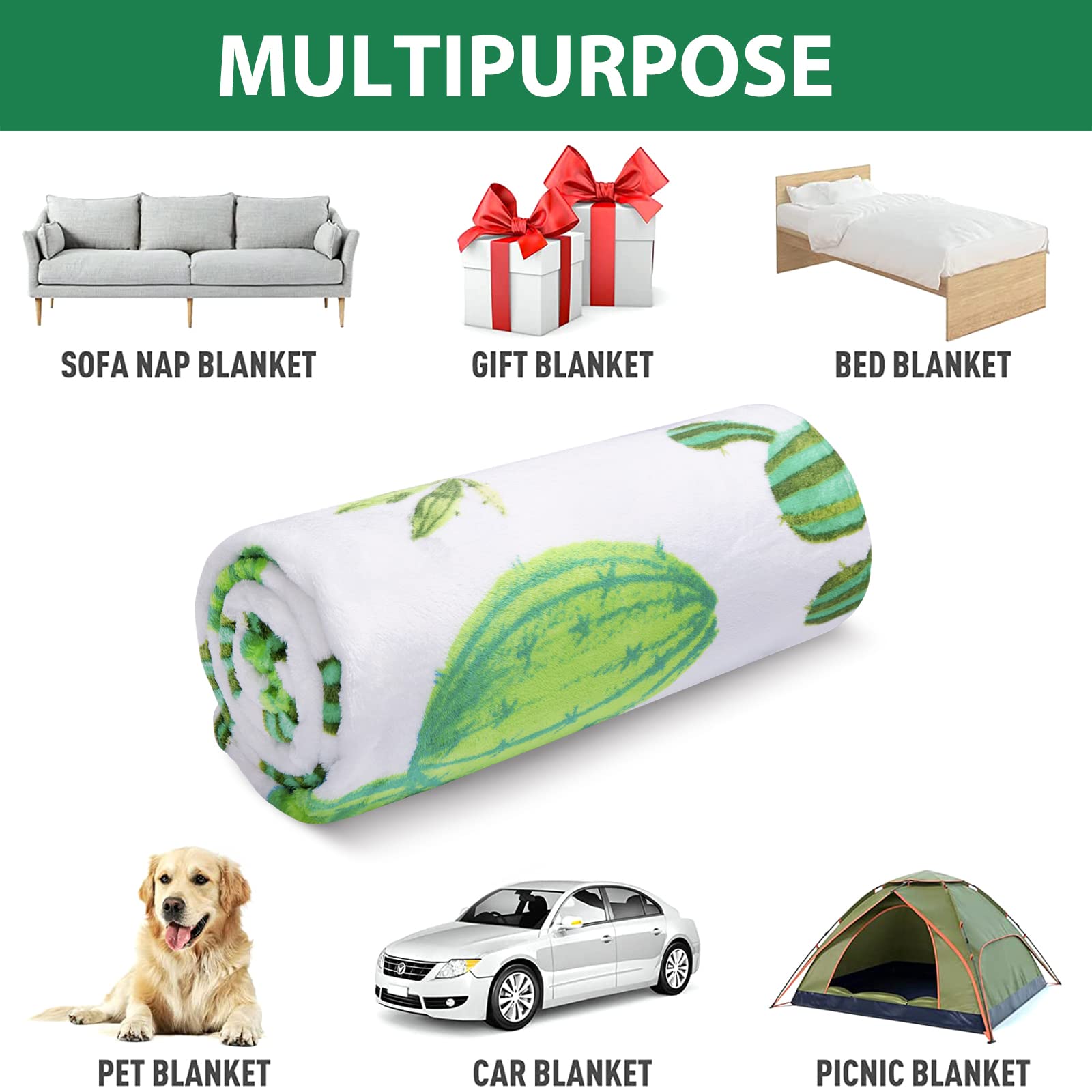 Jekeno Cactus Throw Blanket - Soft Floral Cactus Design Cozy Blanket for Women & Kids, Perfect Gift for Christmas, Birthday, Valentine's Day - Great for Home Decor, Living Room, Bed, Couch, Travel & Camping
