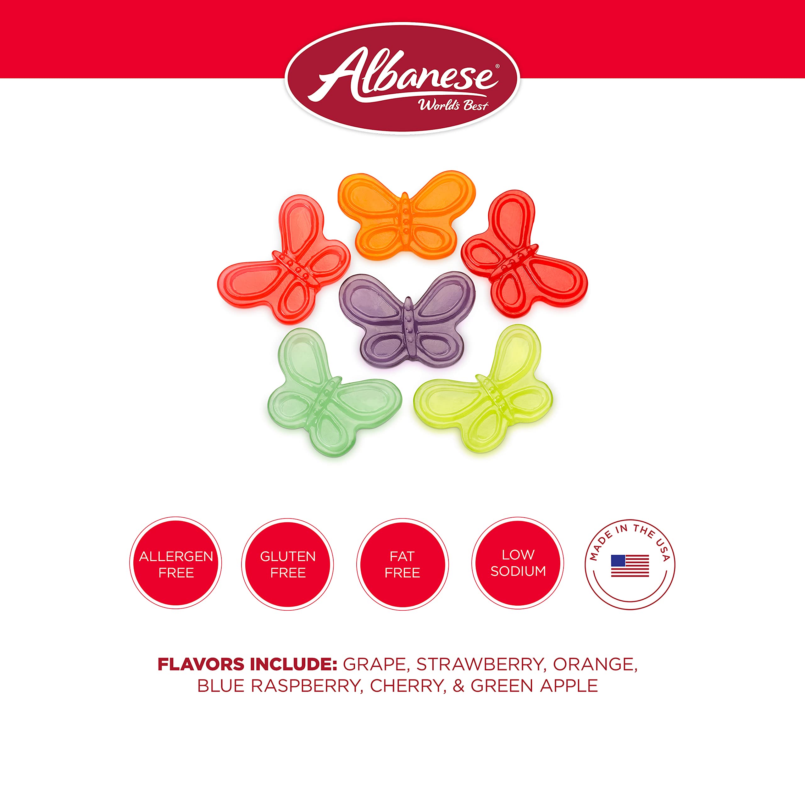 Albanese World's Best Large Assorted Fruit Gummy Butterflies Candy - 5lb Bulk Bag for Parties, Halloween Treats & Gift Baskets