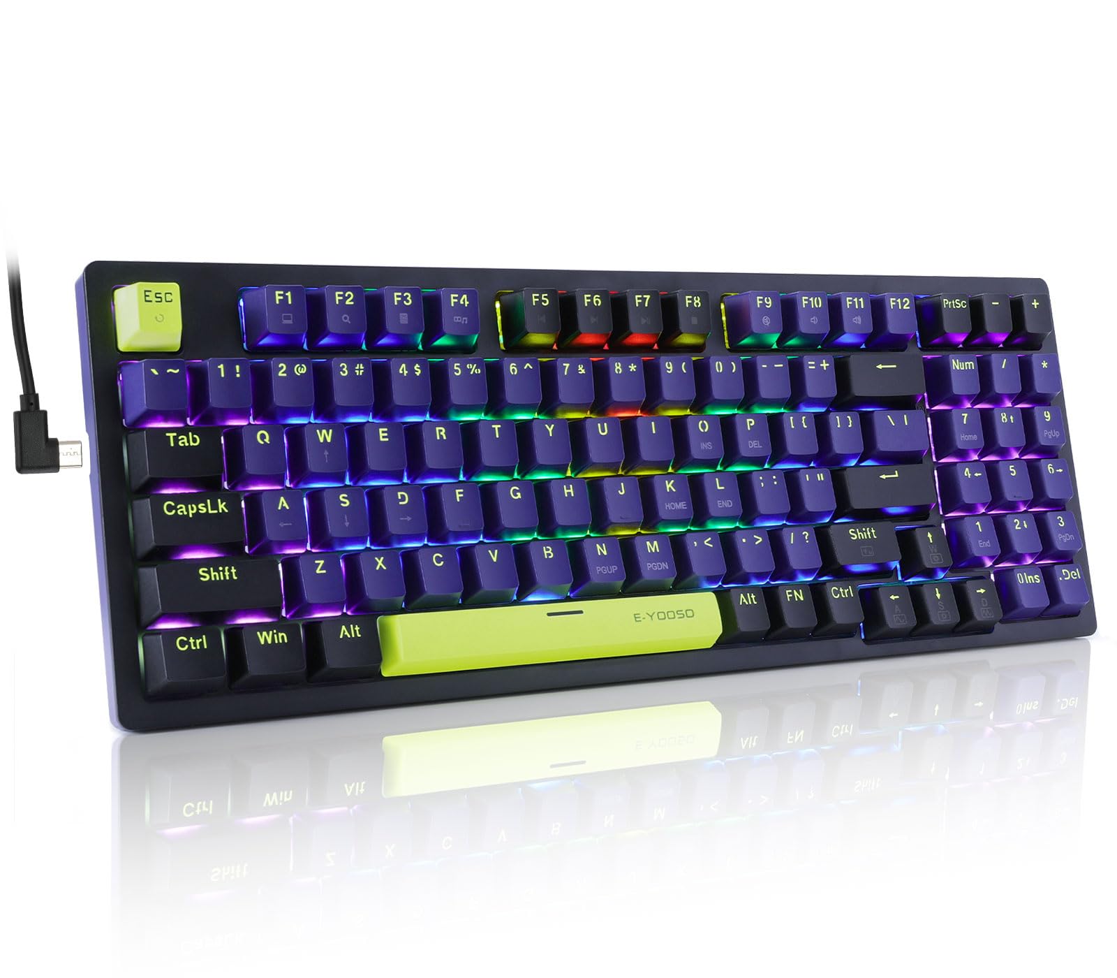 E-YOOSO Z-94 Mechanical Gaming Keyboard with Rainbow Backlit - 94 Keys Compact Design for PC Gamers & Office Work (Blue Switch)