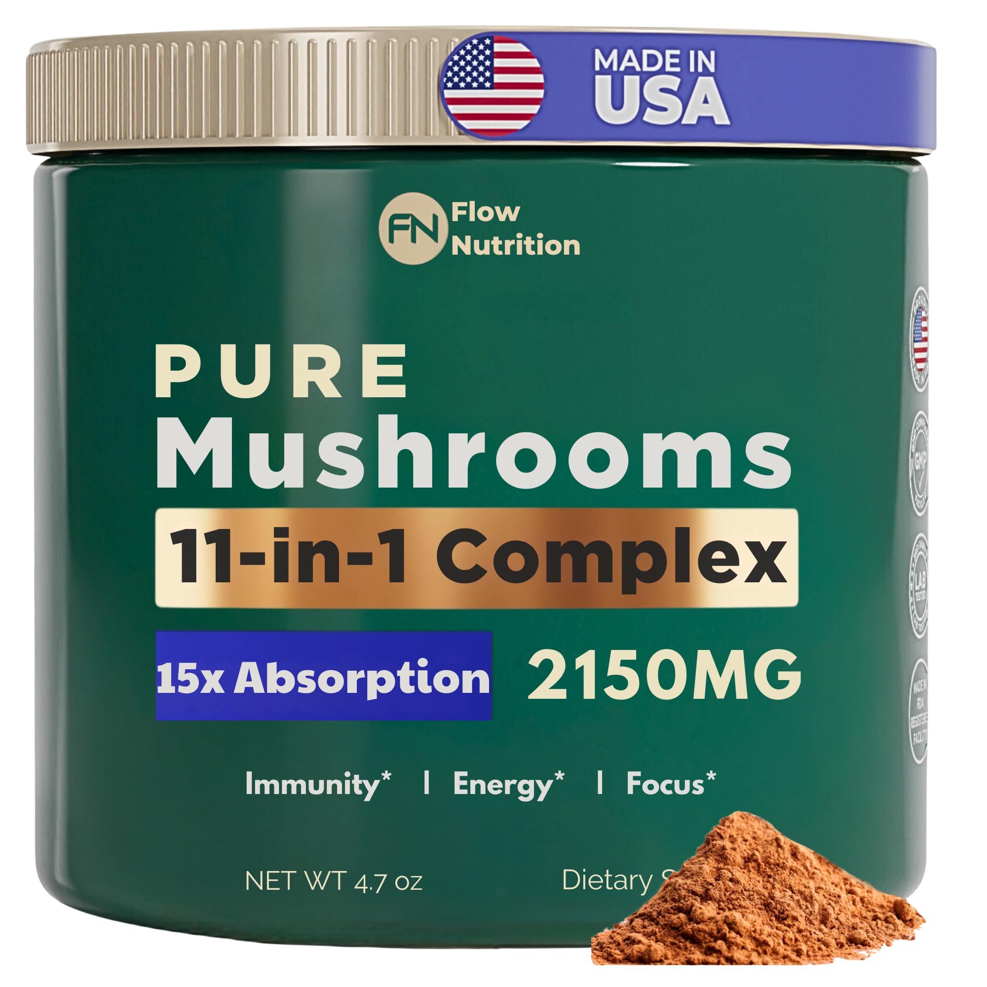 Organic Mushroom Powder Blend - Adaptogenic Mushroom Supplement for Coffee, Smoothies & Drinks - Lion's Mane, Reishi, Chaga Extract for Focus, Energy & Immunity Boost - Perfect for Busy Professionals & Wellness Enthusiasts