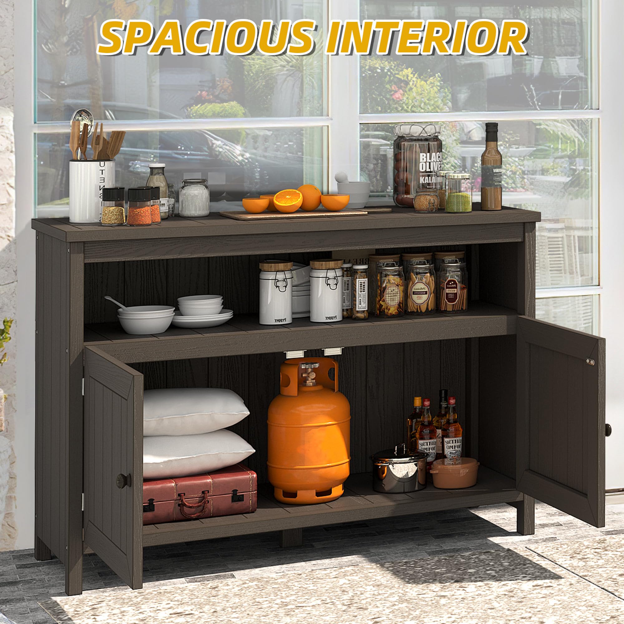 DWVO Poly Lumber Outdoor Sideboard - Weather Resistant Patio Bar Table with Storage Shelves, Espresso Cabinet for Poolside, Garden & Backyard Entertaining - Perfect for Outdoor Dining, BBQ Parties & Poolside Storage