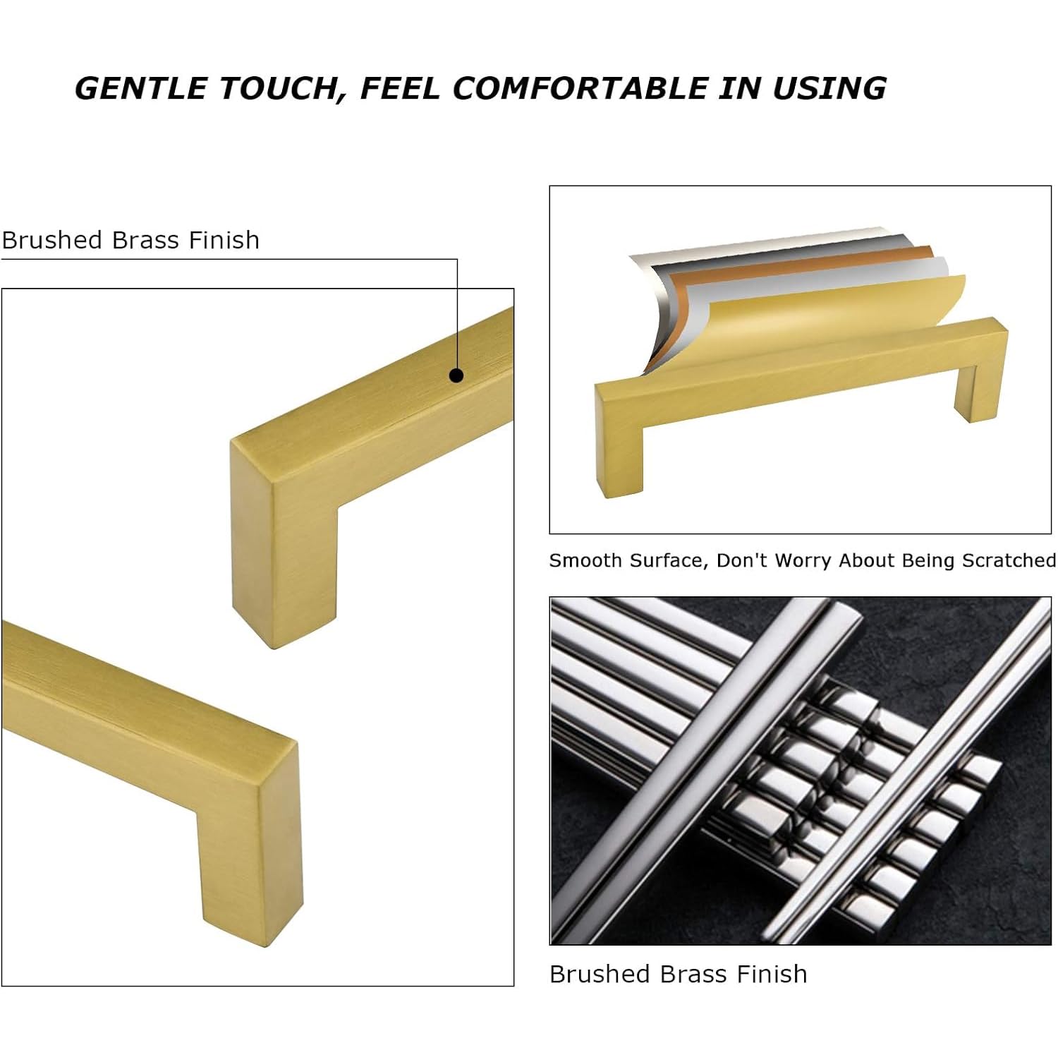 Goldenwarm 10-Pack Brushed Brass Cabinet Pulls - Modern Square Knobs for Kitchen & Bathroom