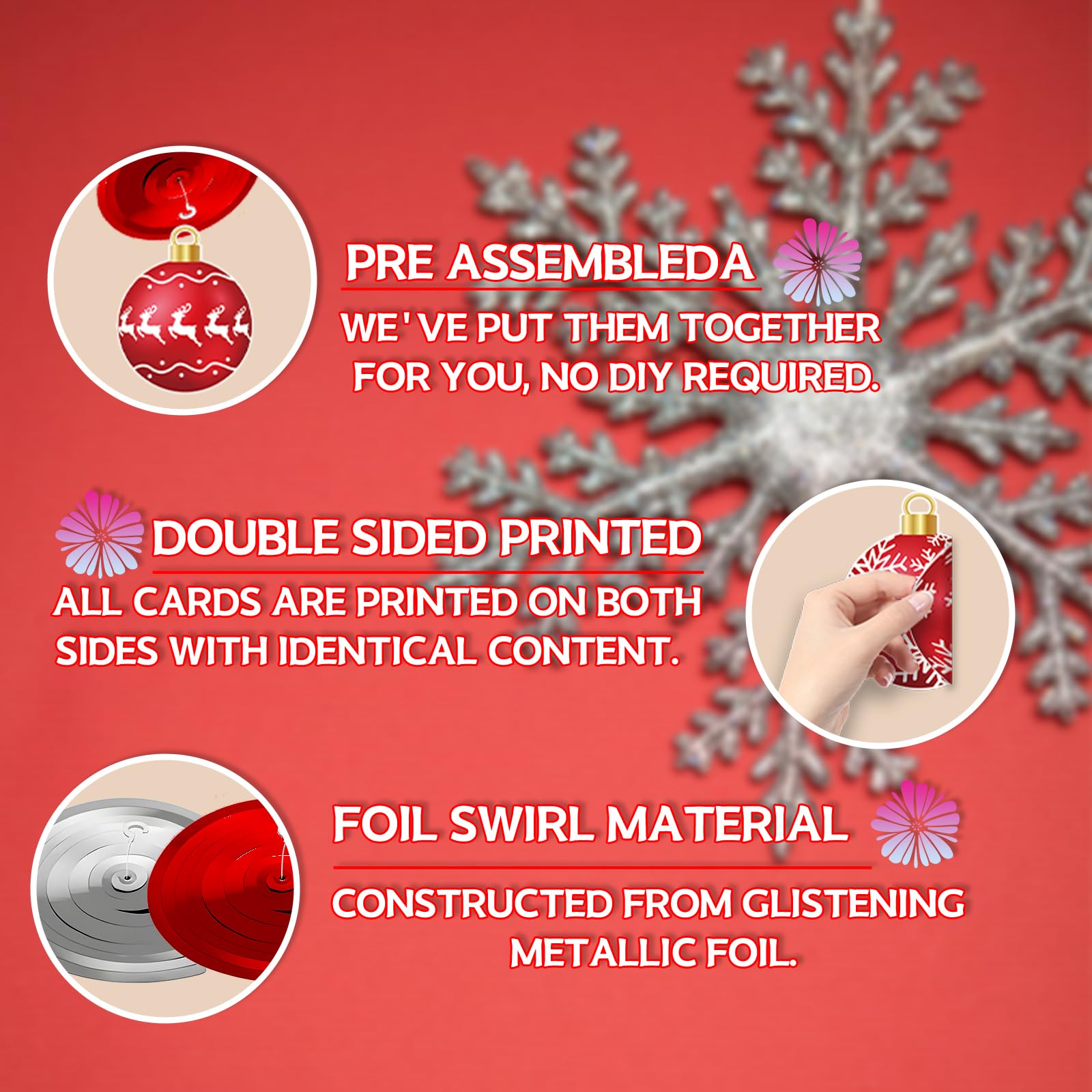 48 Pcs Christmas Hanging Swirl Decorations Set - Xmas Tree Ornaments, Ceiling & Wall Decor for Holiday Parties - Festive Ball Swirls for Home, Office & Outdoor Christmas Decorations