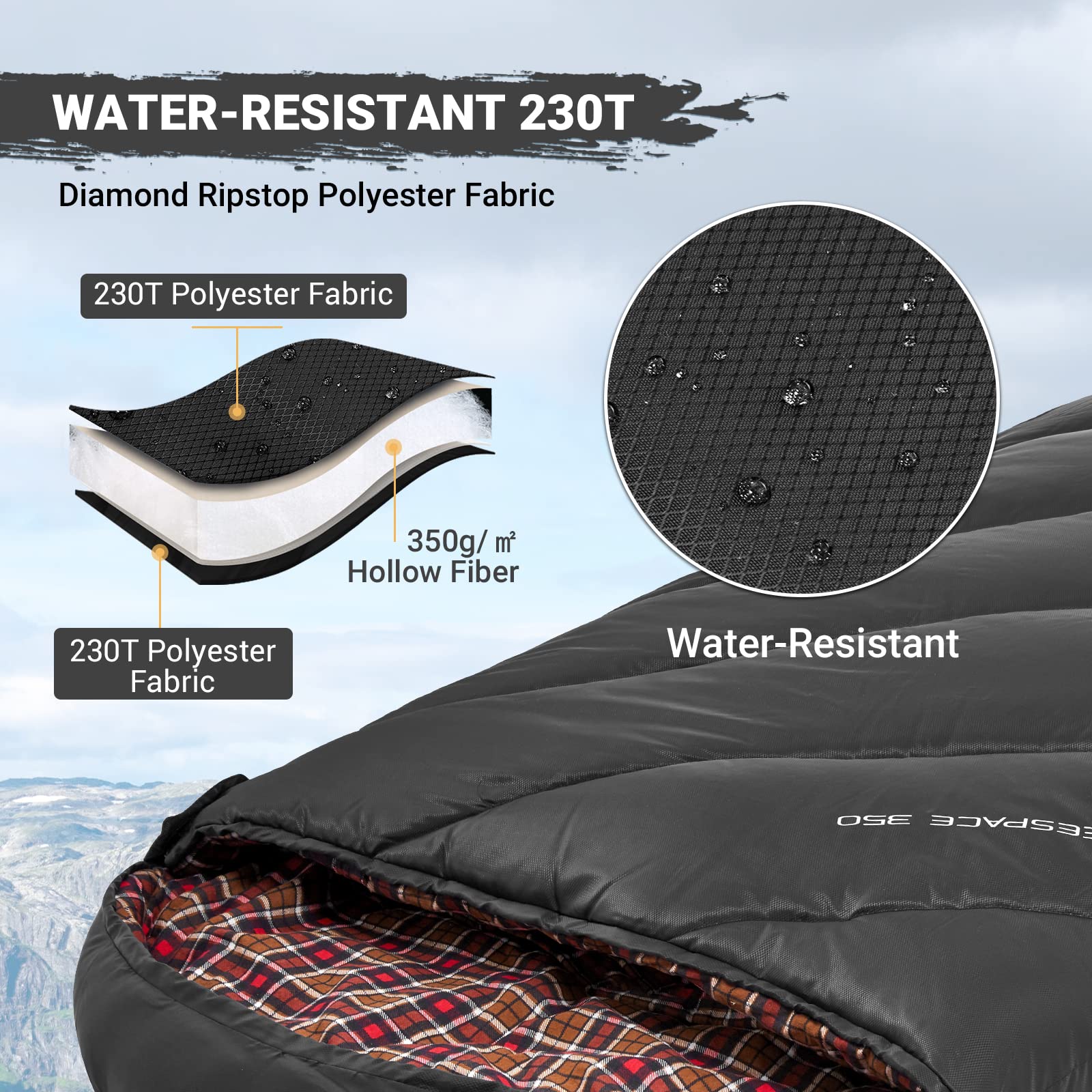 KingCamp Big and Tall Sleeping Bag with 3D Sides Self-Inflating Camping Pad - Warm Comfort for Outdoor Adventures, Hiking, Backpacking & Cold Weather Camping