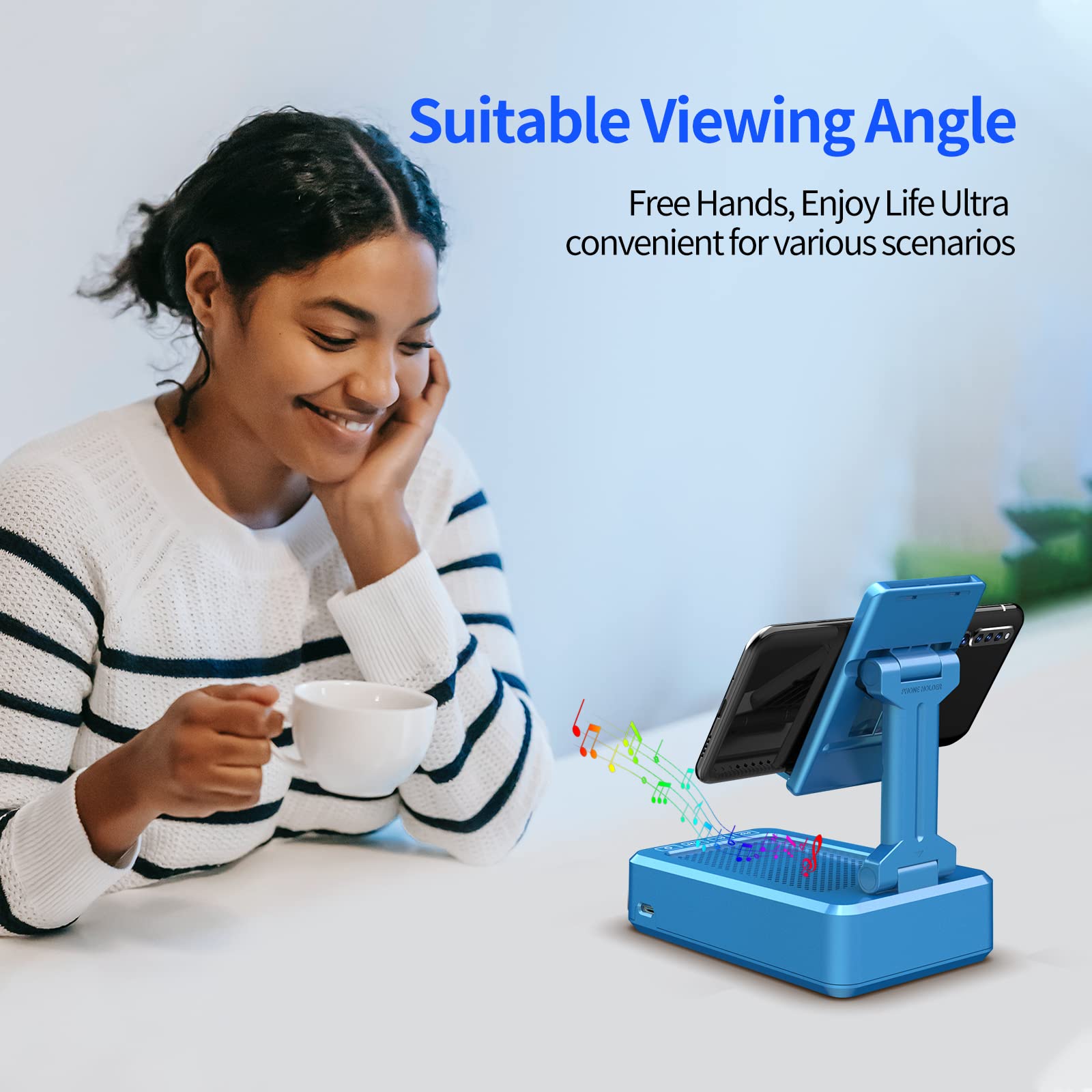 JTEMAN Wireless Bluetooth Speaker with Phone Stand - HD Surround Sound, Portable Desktop Speaker for iPhone, iPad, Samsung Galaxy (Blue) | Perfect for Home, Office, Kitchen & Gift Giving