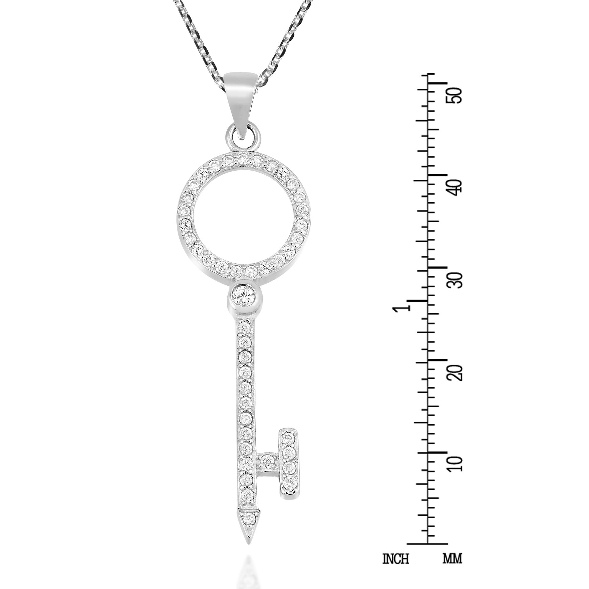 AeraVida Sparkling Circle Key Necklace - .925 Sterling Silver with Clear Cubic Zirconia Pendant | Elegant Jewelry Gift for Women, Perfect for Parties, Weddings & Everyday Wear