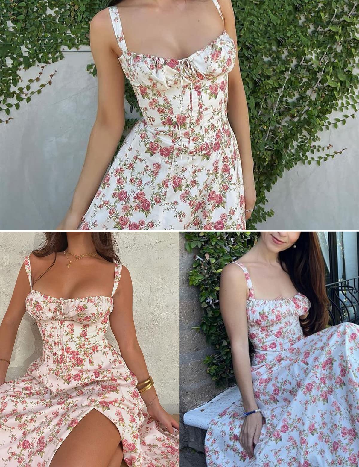 Houstil Women's Floral Print Midi Dress - Sleeveless Strappy Cami Bodycon Summer Dress for Wedding Guest, Party, Date Night & Casual Wear