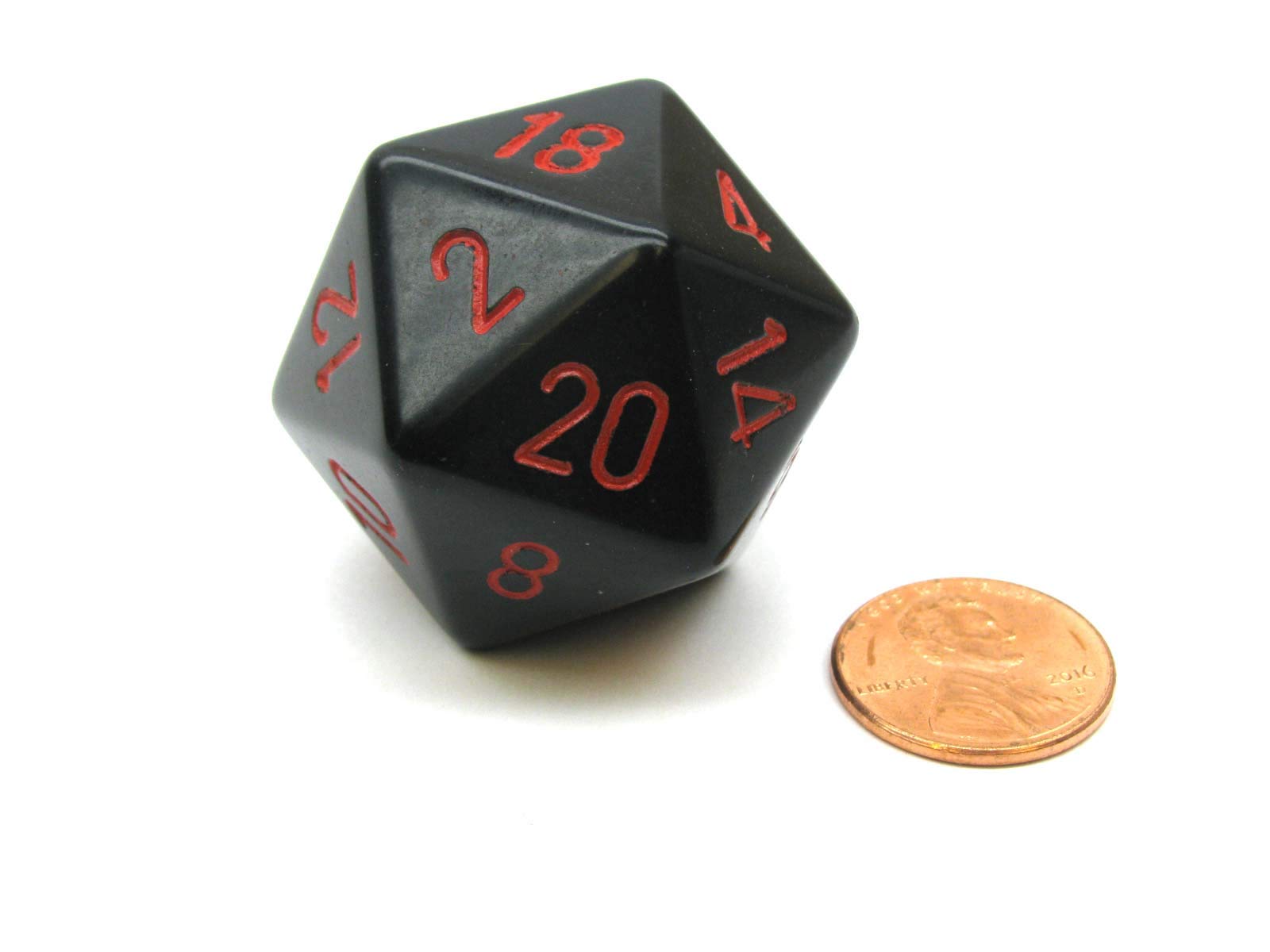 34mm Jumbo d20 Dice Counter - Opaque Black with Red for D&D, RPG Games & Tabletop Gaming Accessories