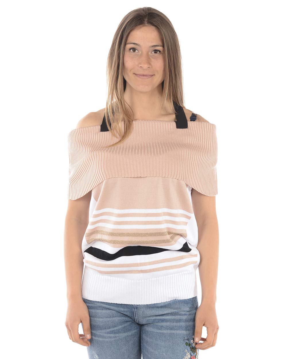 Women's Pink and White Pullover Sweater Size L - Cozy Knit Top for Casual Wear, Office, and Fall Outfits