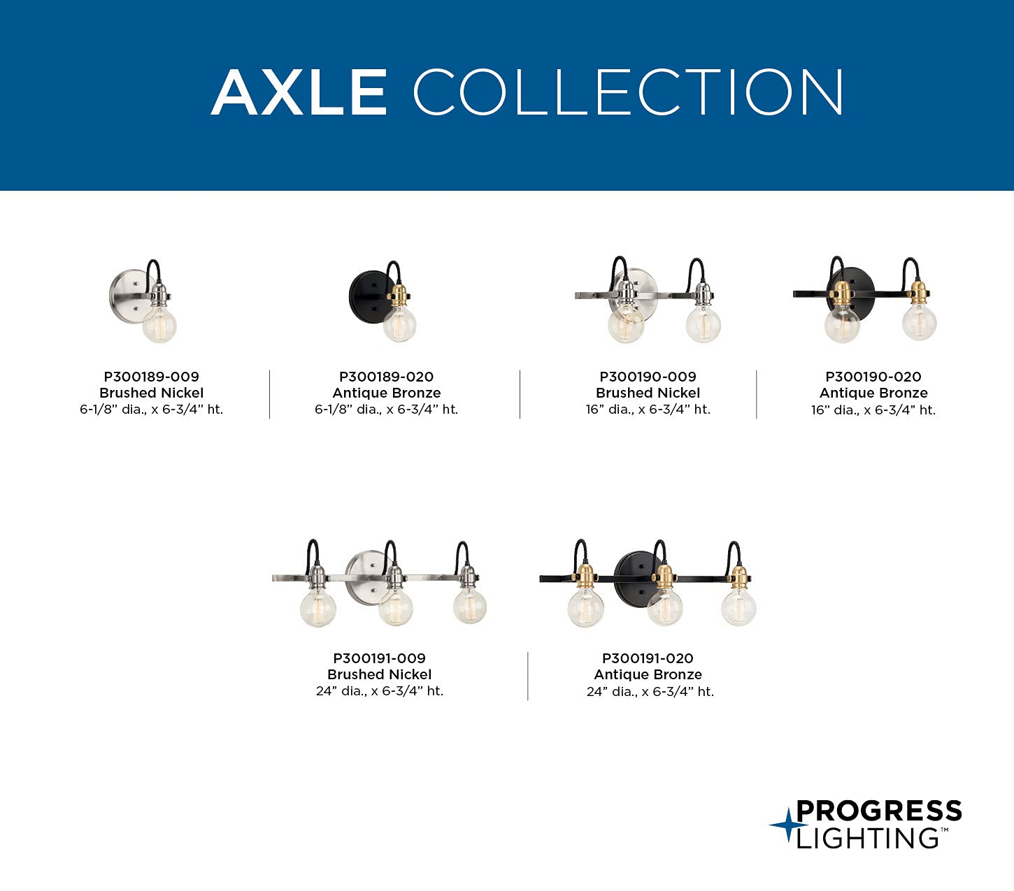 Progress Lighting Axle Collection 3-Light Brushed Nickel Vintage Bathroom Vanity Light Fixture - Perfect for Bathroom, Powder Room, and Dressing Area Lighting