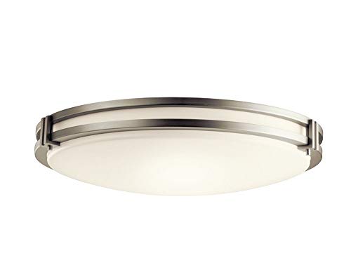 Kichler Avon 24 Inch Brushed Nickel LED Flush Mount Ceiling Light with Clear Acrylic Shade - Modern Lighting for Bedroom, Kitchen, Hallway & Office