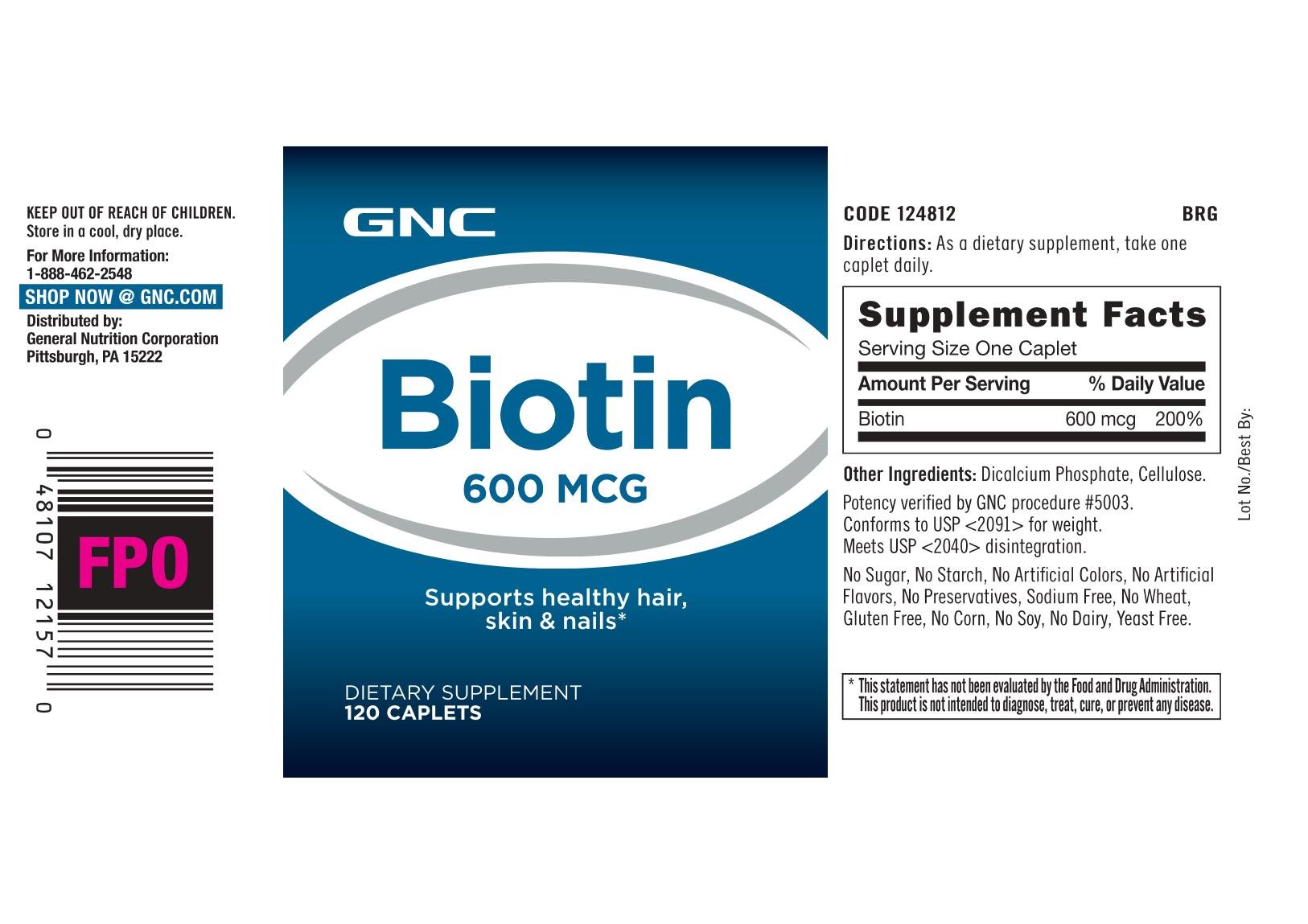 GNC Biotin 600mcg Supplement for Hair Growth, Skin & Nail Health - 120 Capsules | Supports Stronger Hair, Glowing Skin & Healthy Nails | Perfect for Daily Beauty Routine & Wellness Support