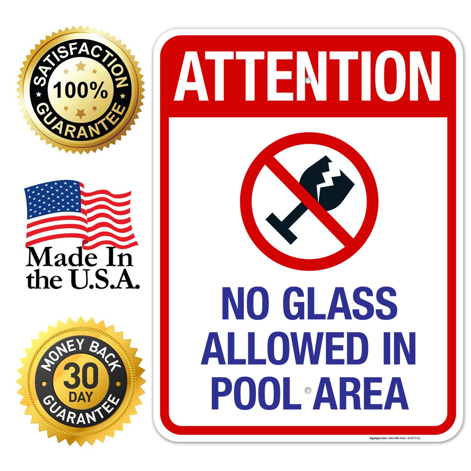 18x24 Inches No Glass Allowed in Pool Area Sign - 55 mil Thick HDPS Durable Pool Safety Sign, Made in USA - Perfect for Public Pools, Water Parks & Community Swimming Areas